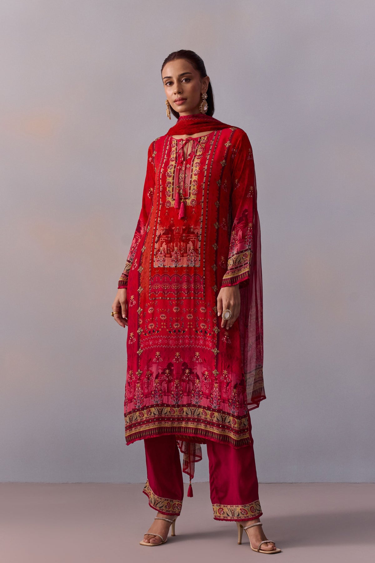 Red Shazia Kurta Set