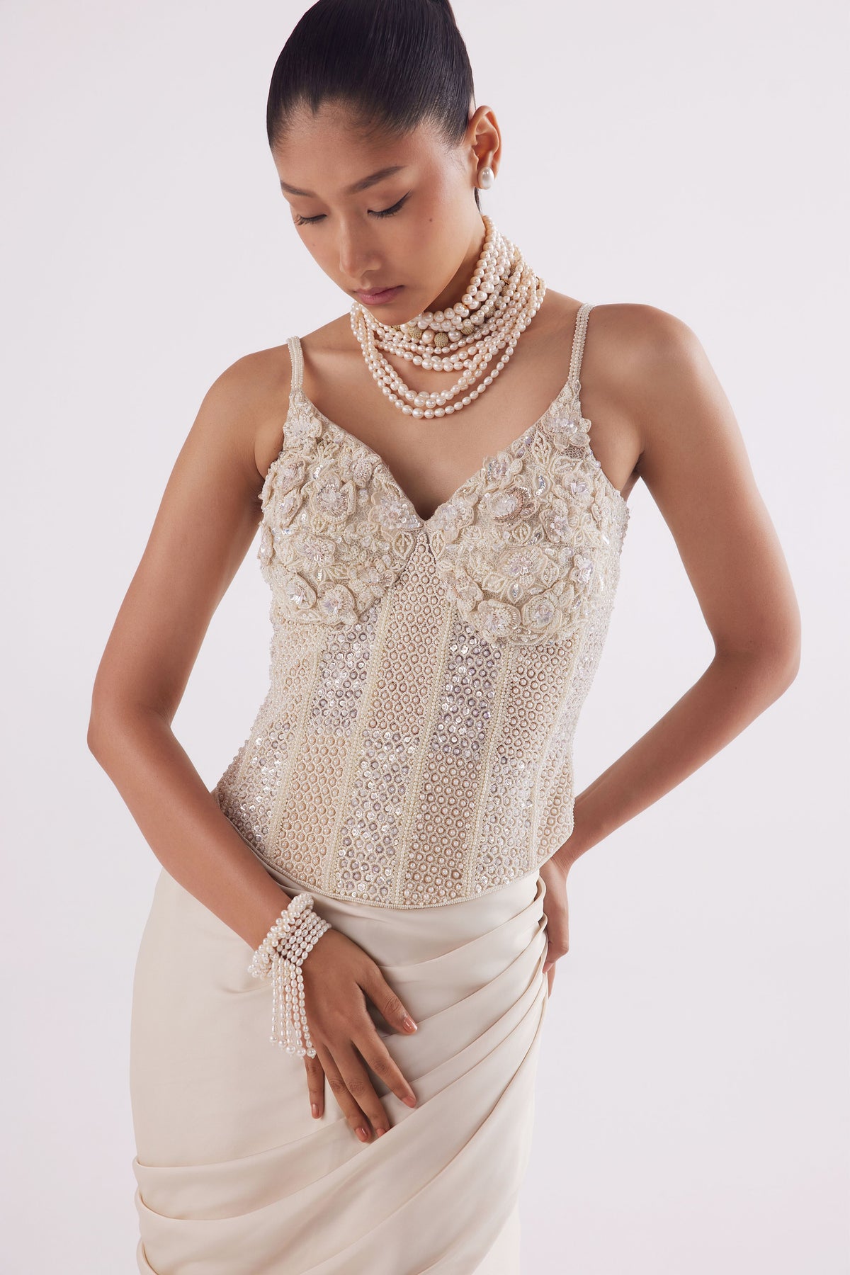 Ivory Corset With Draped Skirt