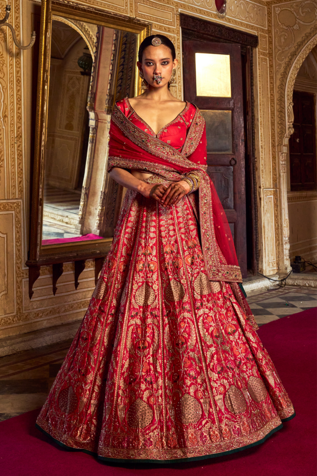 Red Banarsi Lehenga Set