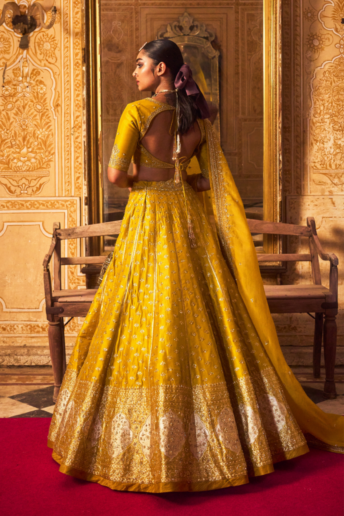 Mustard  Banarsi Lehenga Set