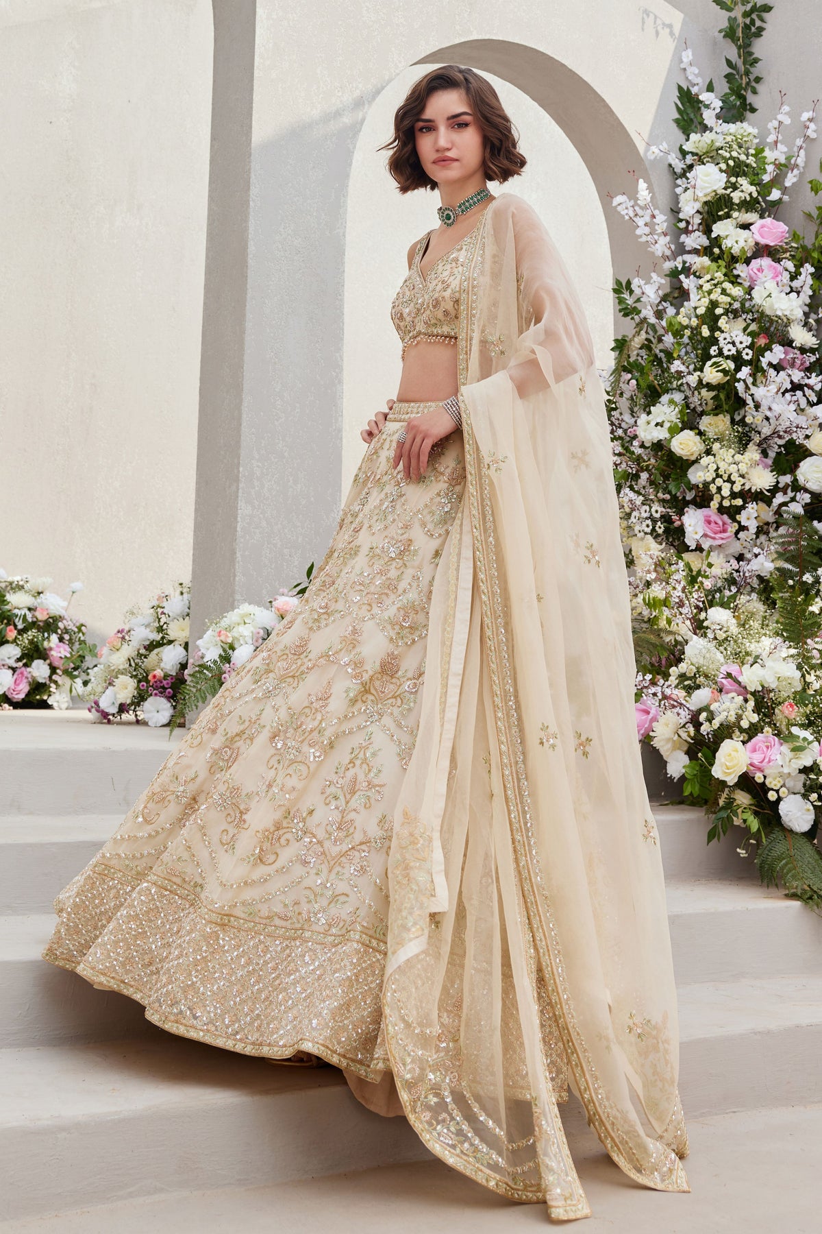 Blossom Beige Ivory Lehenga Set