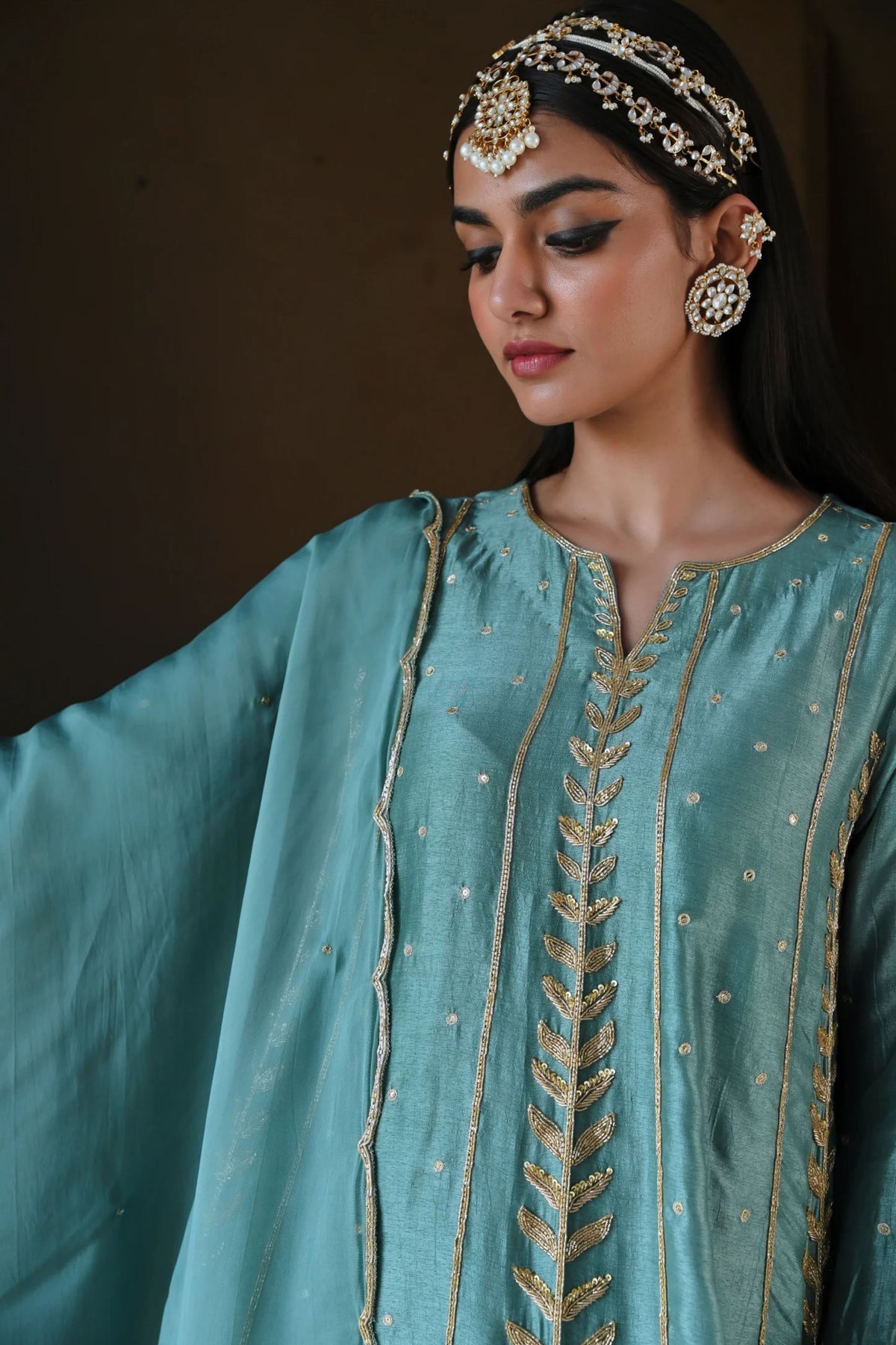 Turquoise Blue Embroidered Kurta Set