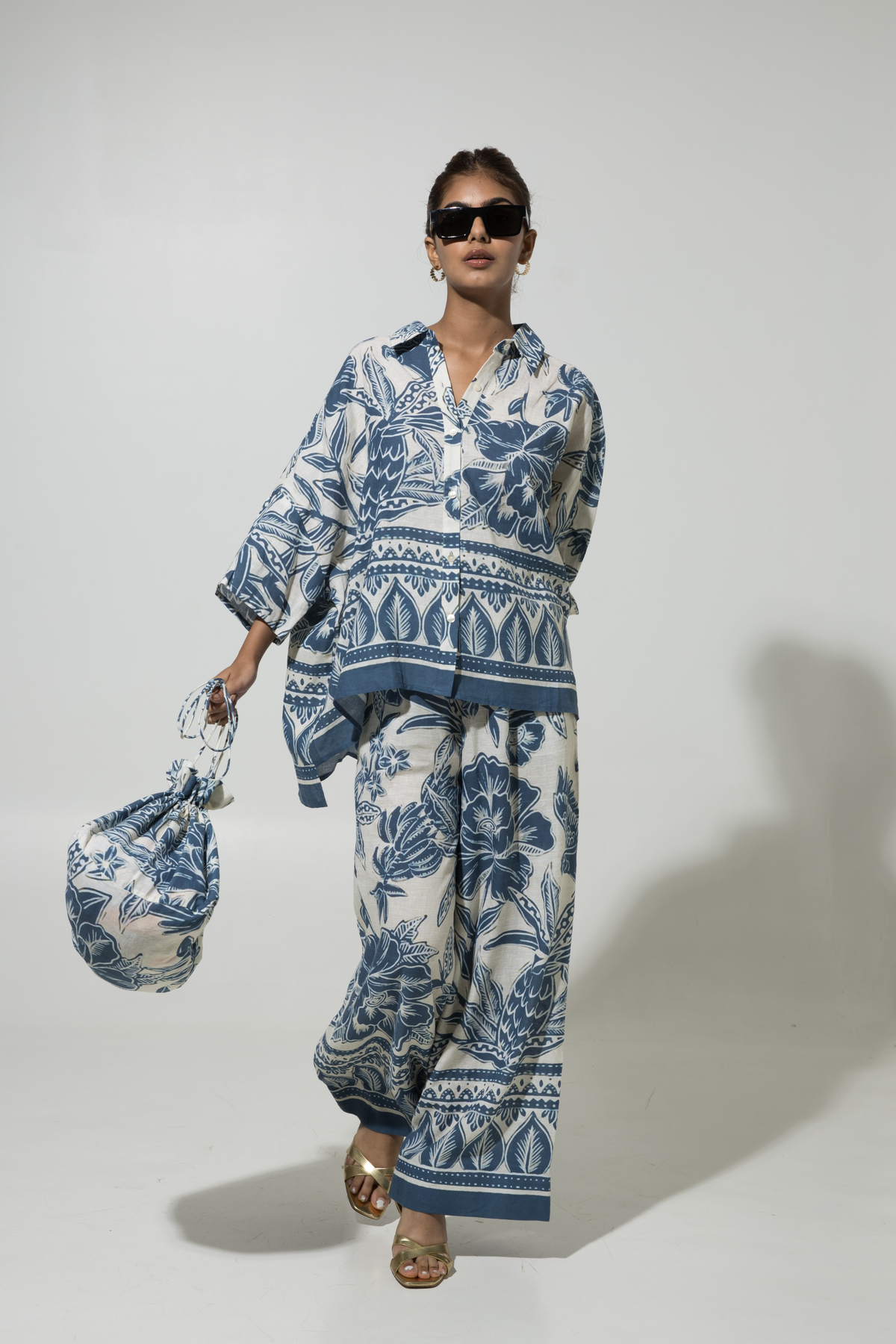 Blue Cordelia Print Linen Co-ord Set