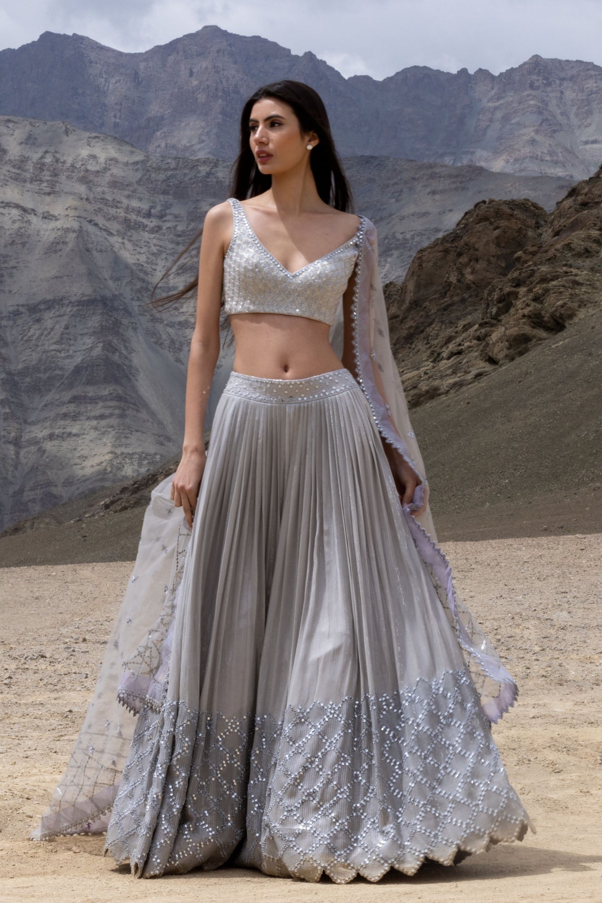 Shimmer Grey Lehenga Set