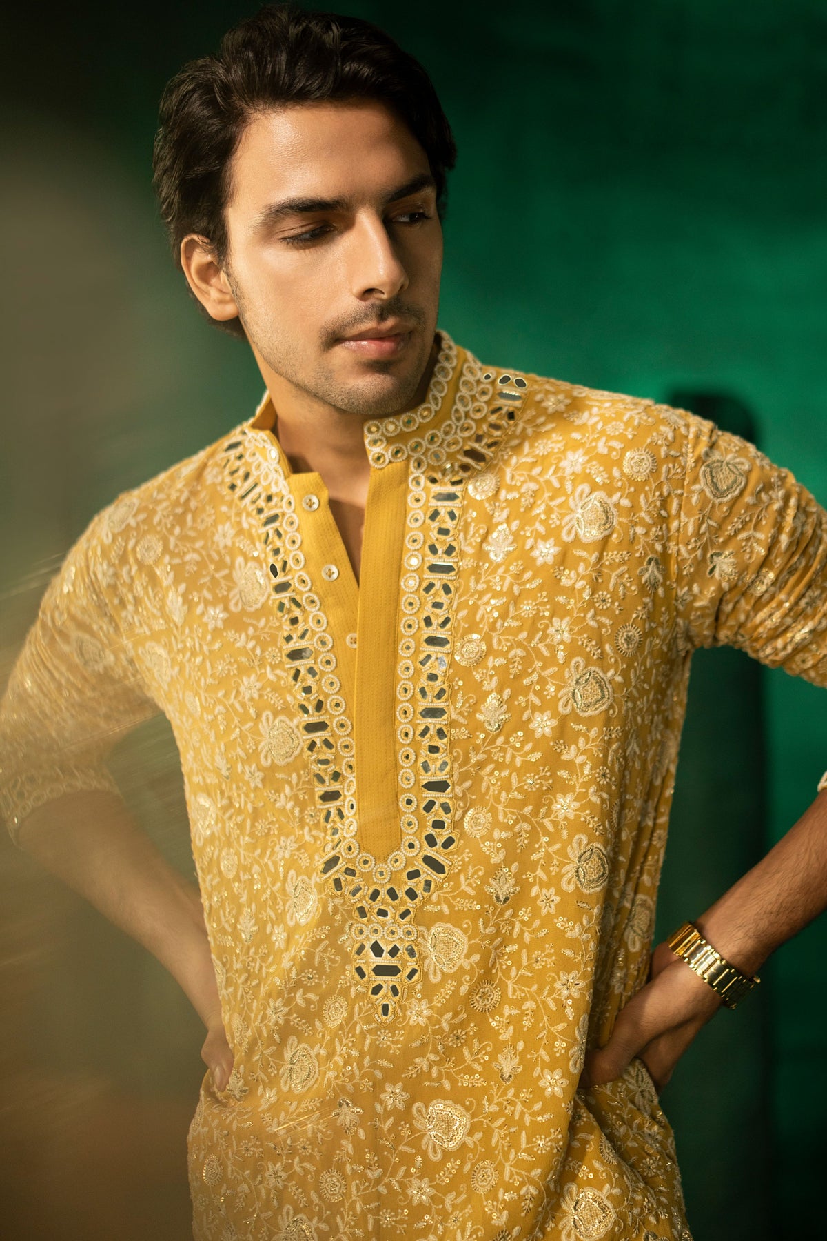 Golden Yellow Chikankari Kurta Set