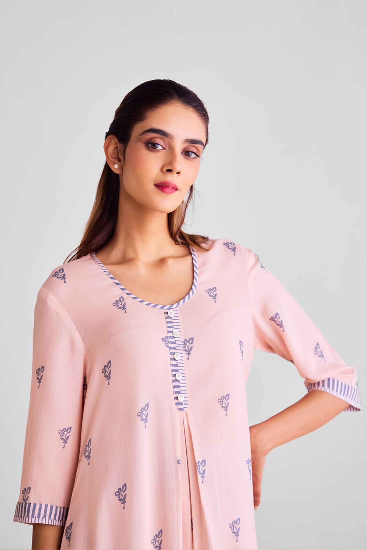 Peach Printed Kurta Set