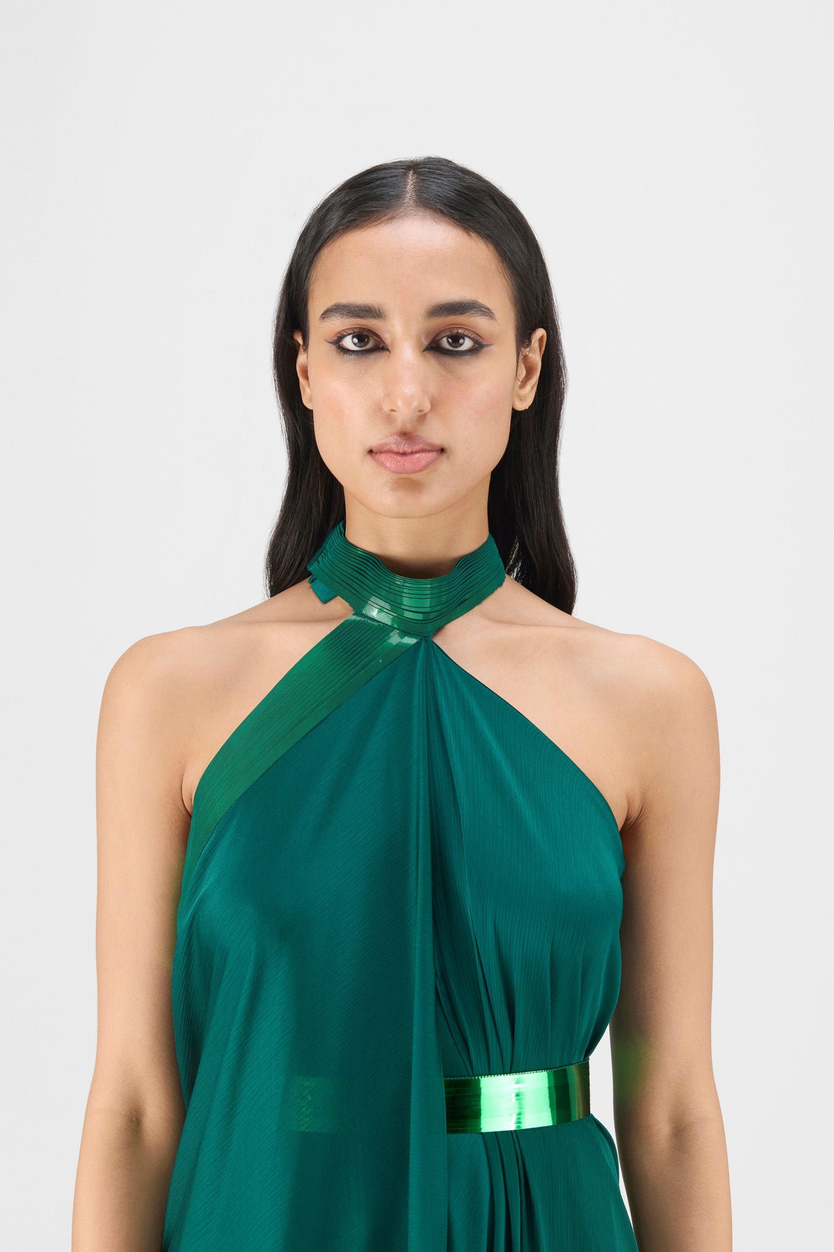 Metallic Emerald Halter Gown