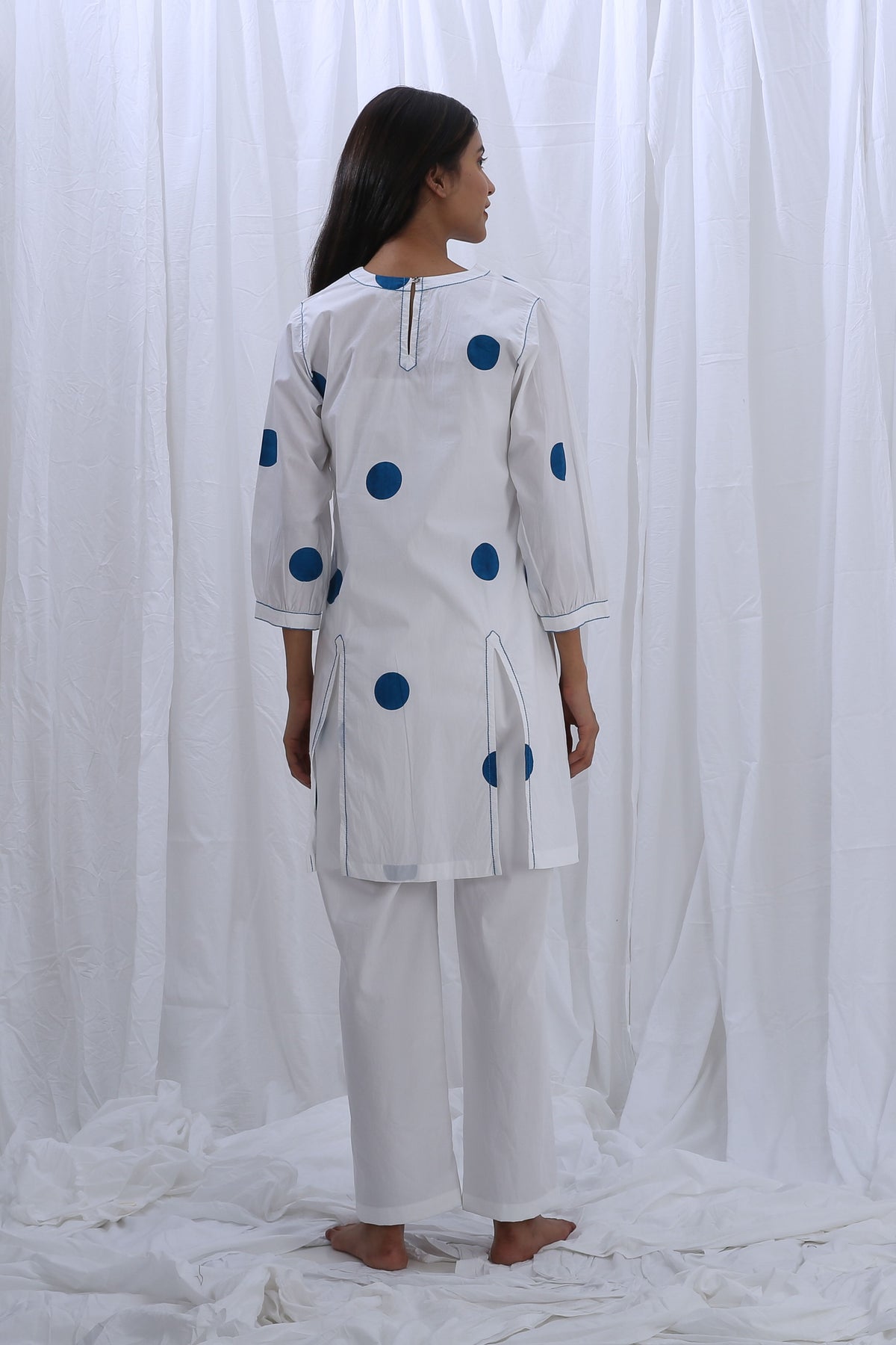 V-neck Sky Blue Fern V-neck Kurta Set