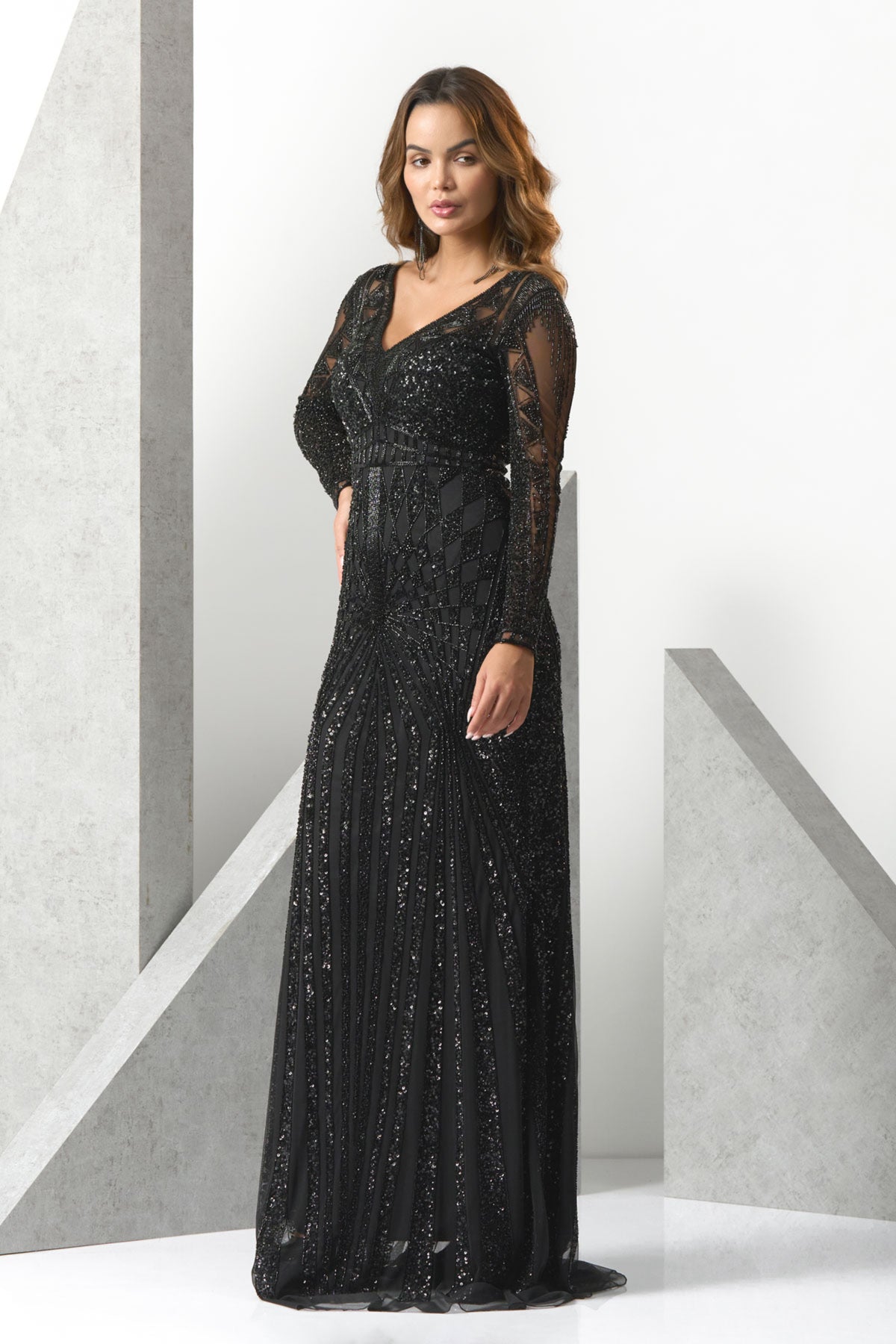 Moran V -neck Embroided Gown