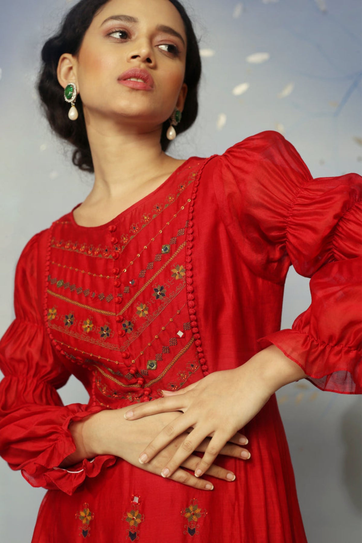 Red chanderi dress