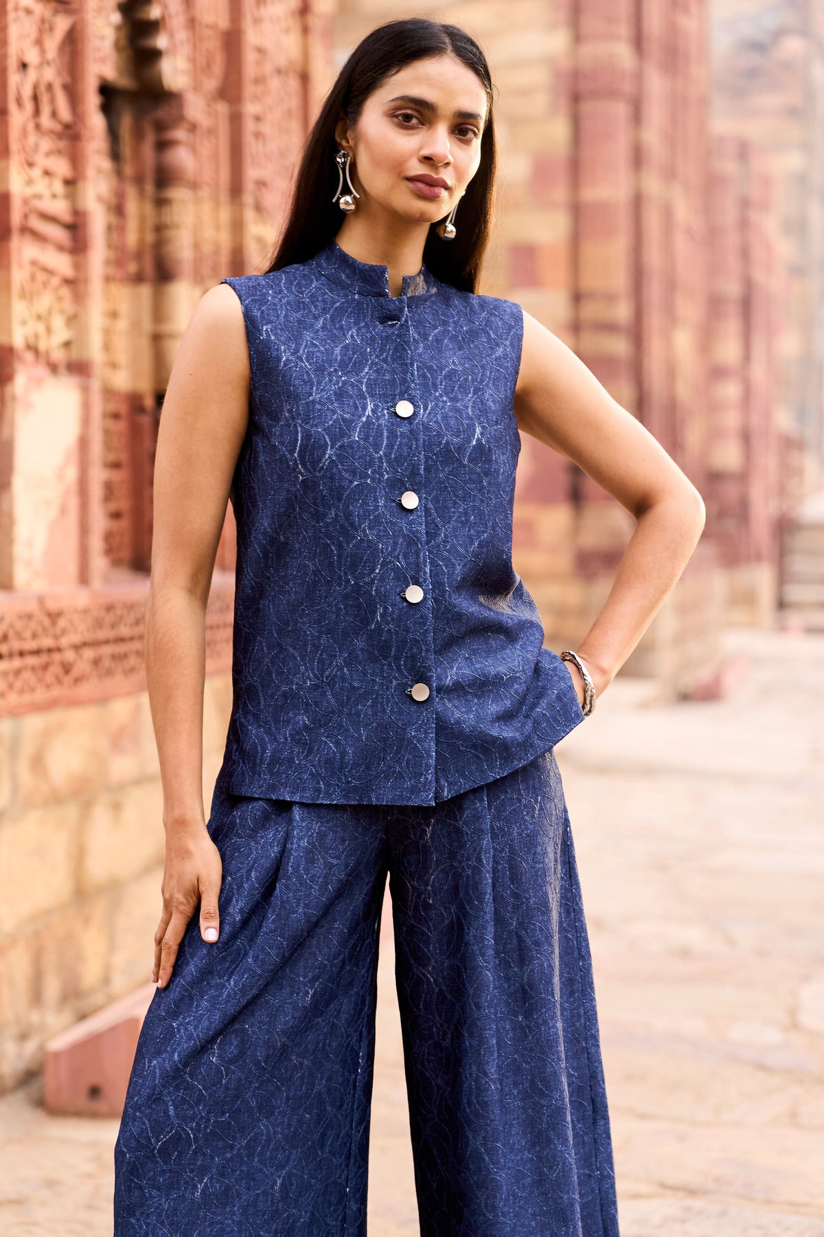 Indigo Knitted Waistcoat Set