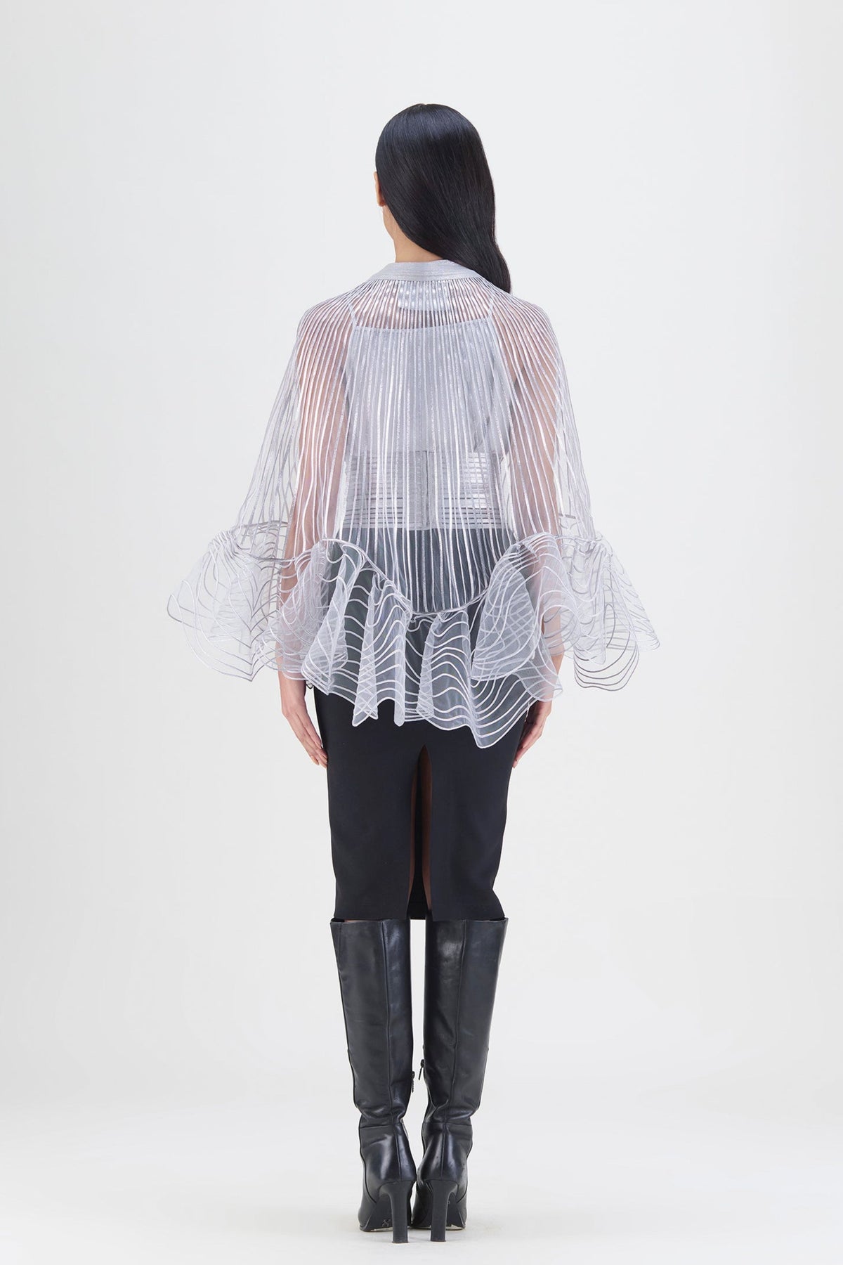 Metallic Silver Ruffle Cape