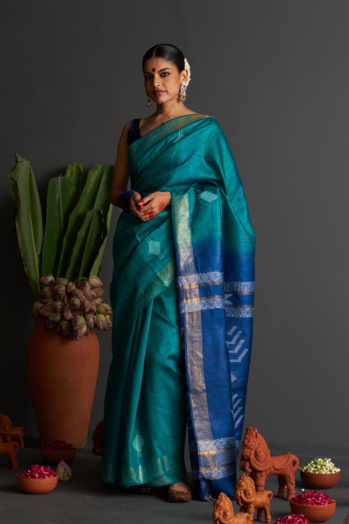 Nargis Teal Saree