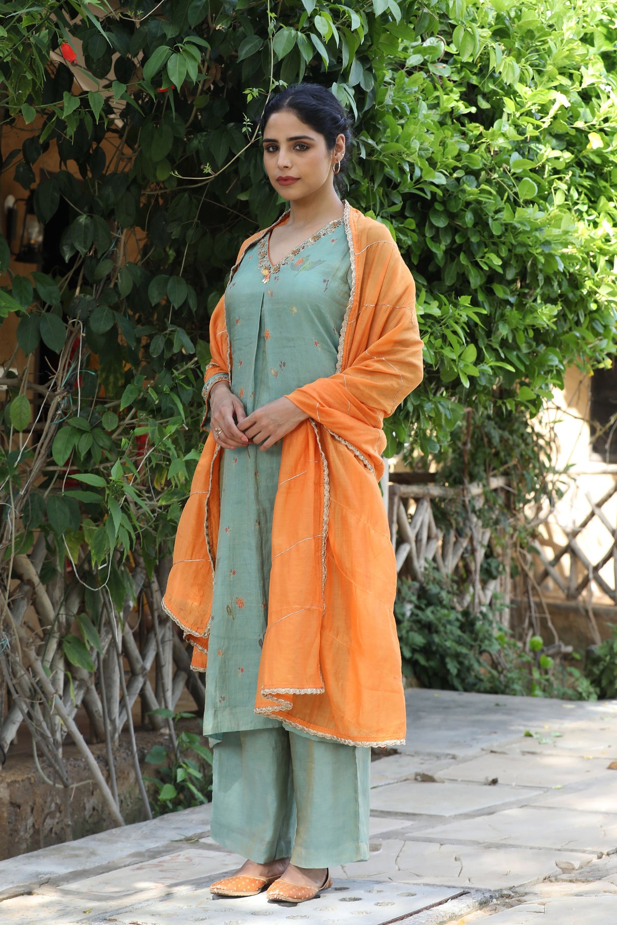 Blue And Orange Kurta Set