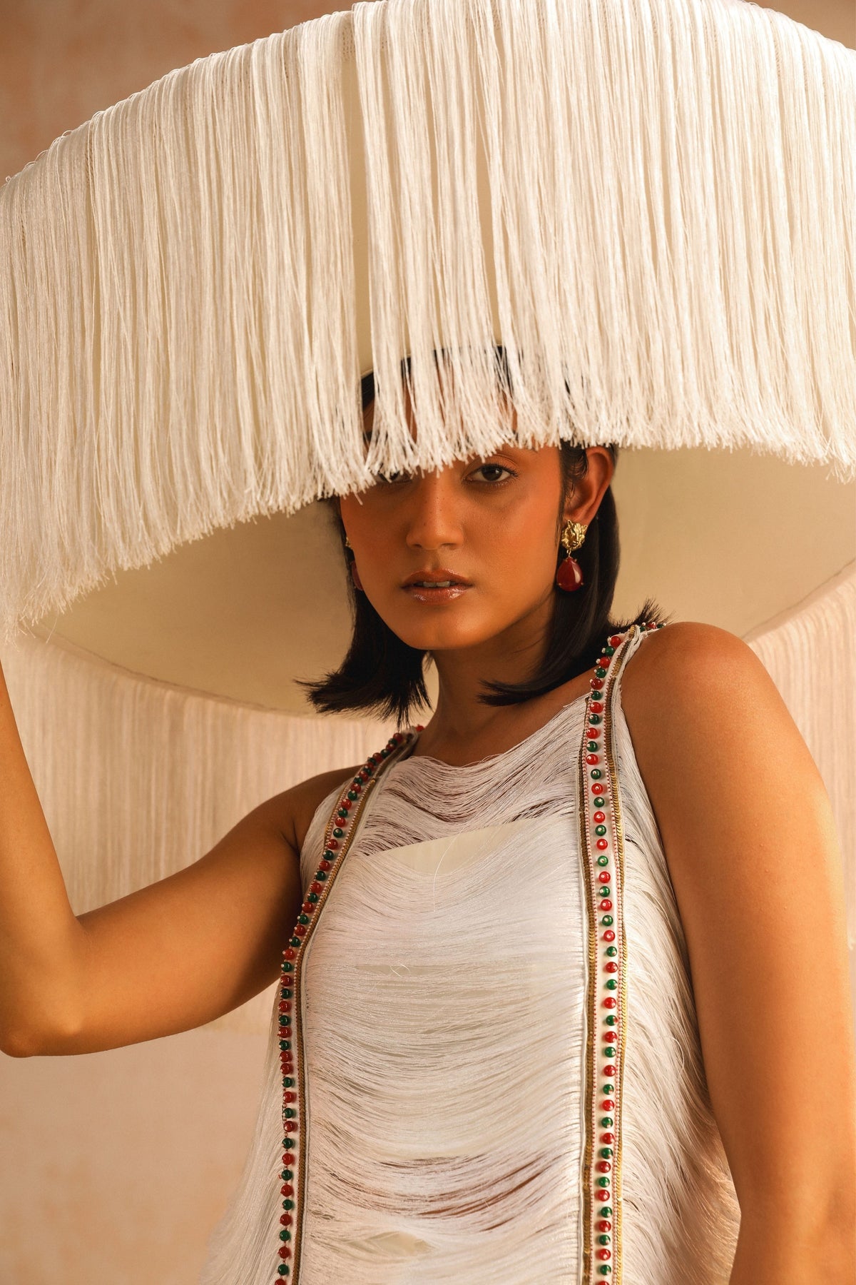 Ivory Pants With Fringe Lace Top