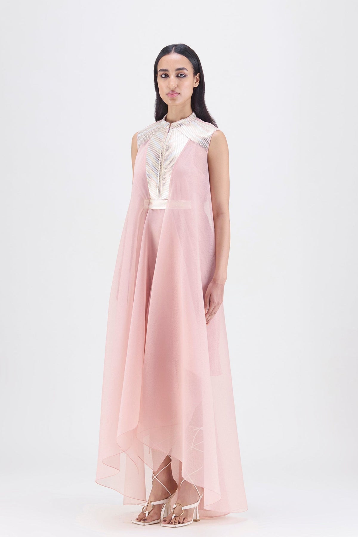 Metallic Rose Paneled Gown