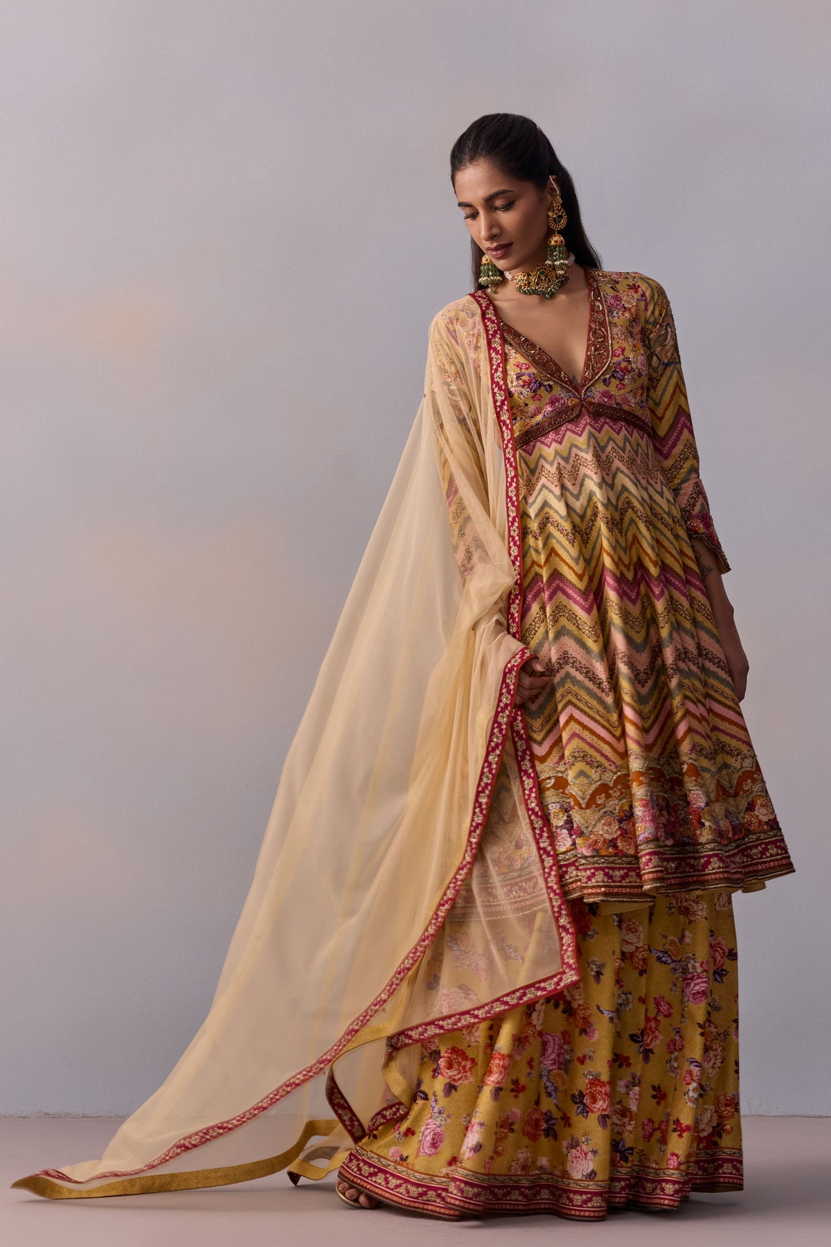 Multicolour Kushnaz Anarkali Set