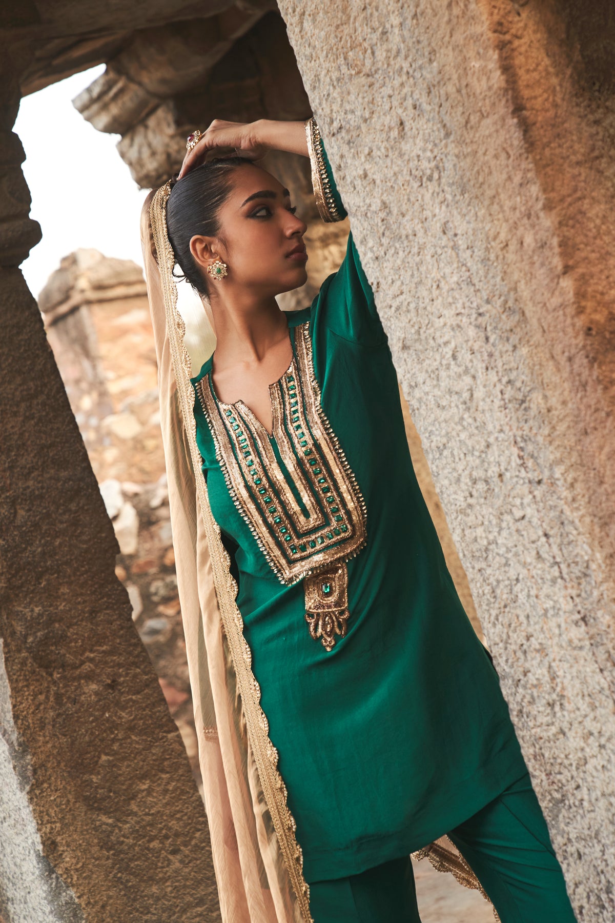 Gold on Emerald Green Zeya Silk Set