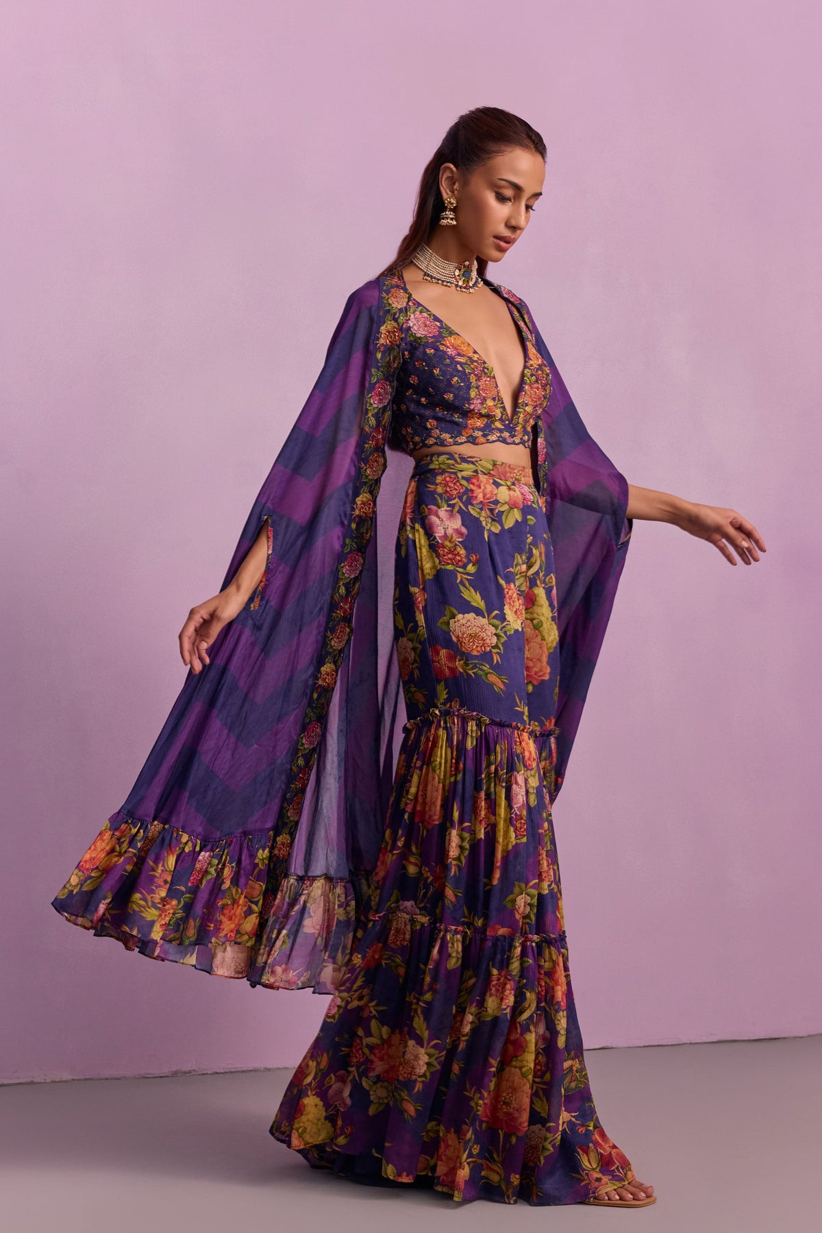 Purple Naira Sharara Set