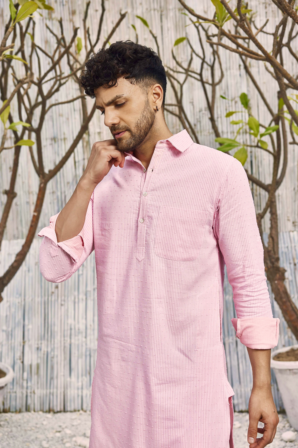 Chanderi Pink Pathani Kurta Set