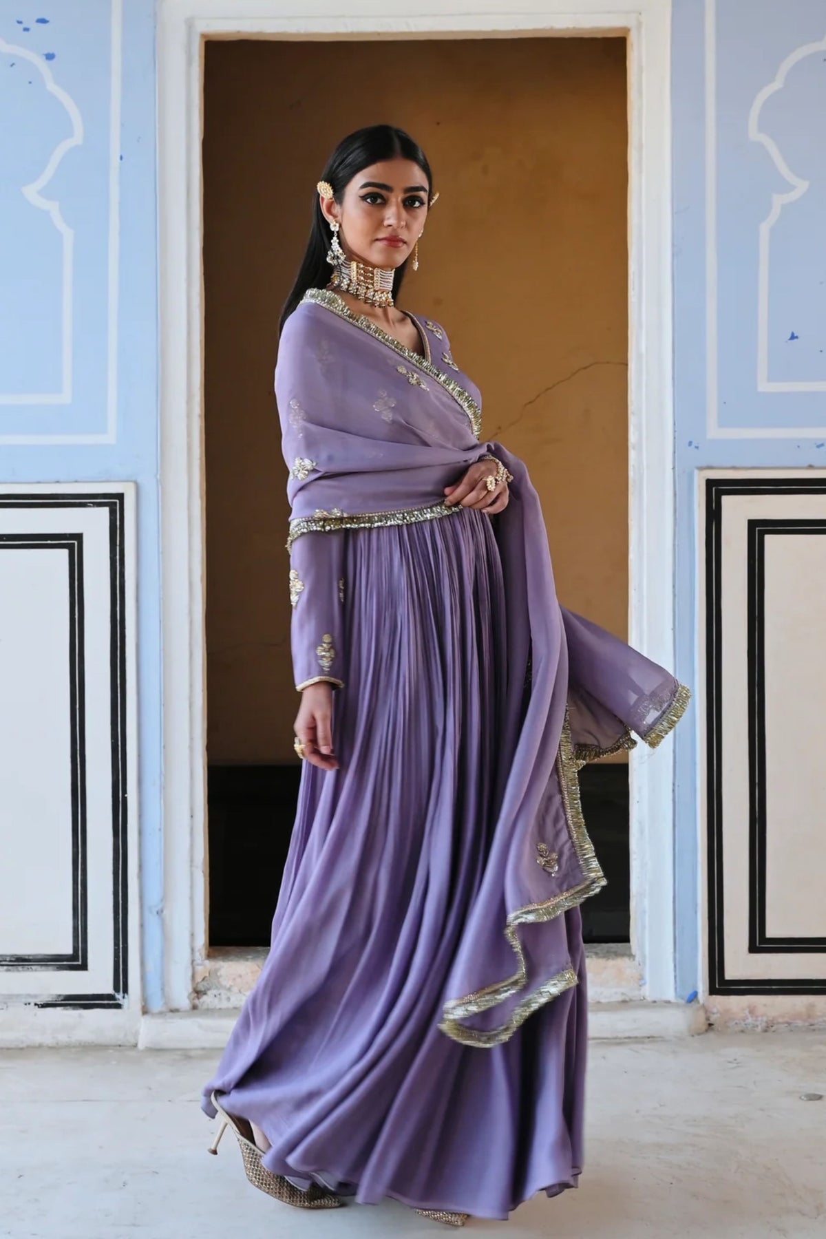 Lilac Embroidered Anarkali Set