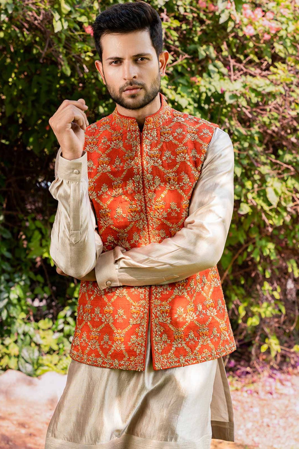 Rust Embroidered Bandi Set