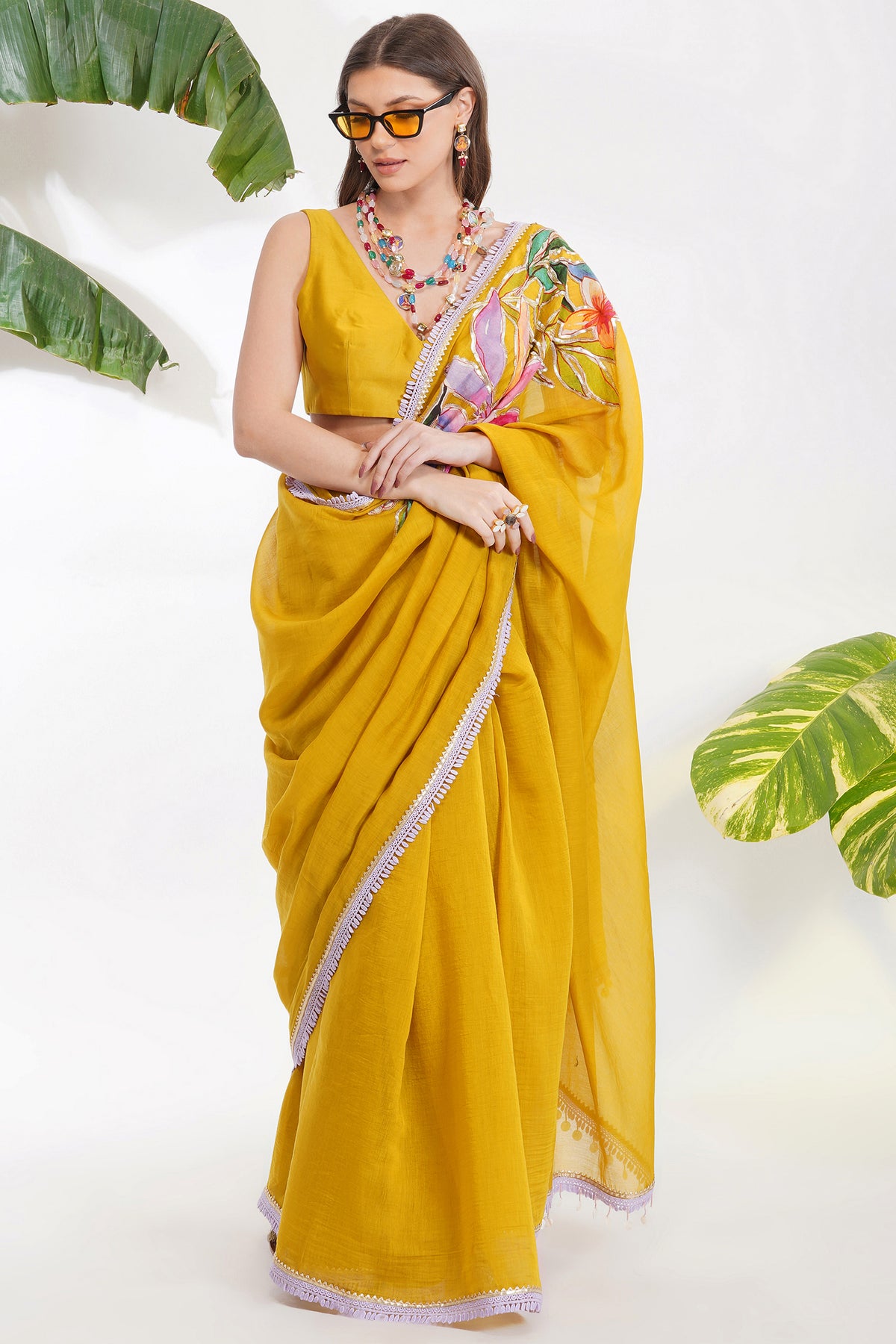 Tropical Flower Applique Saree Set