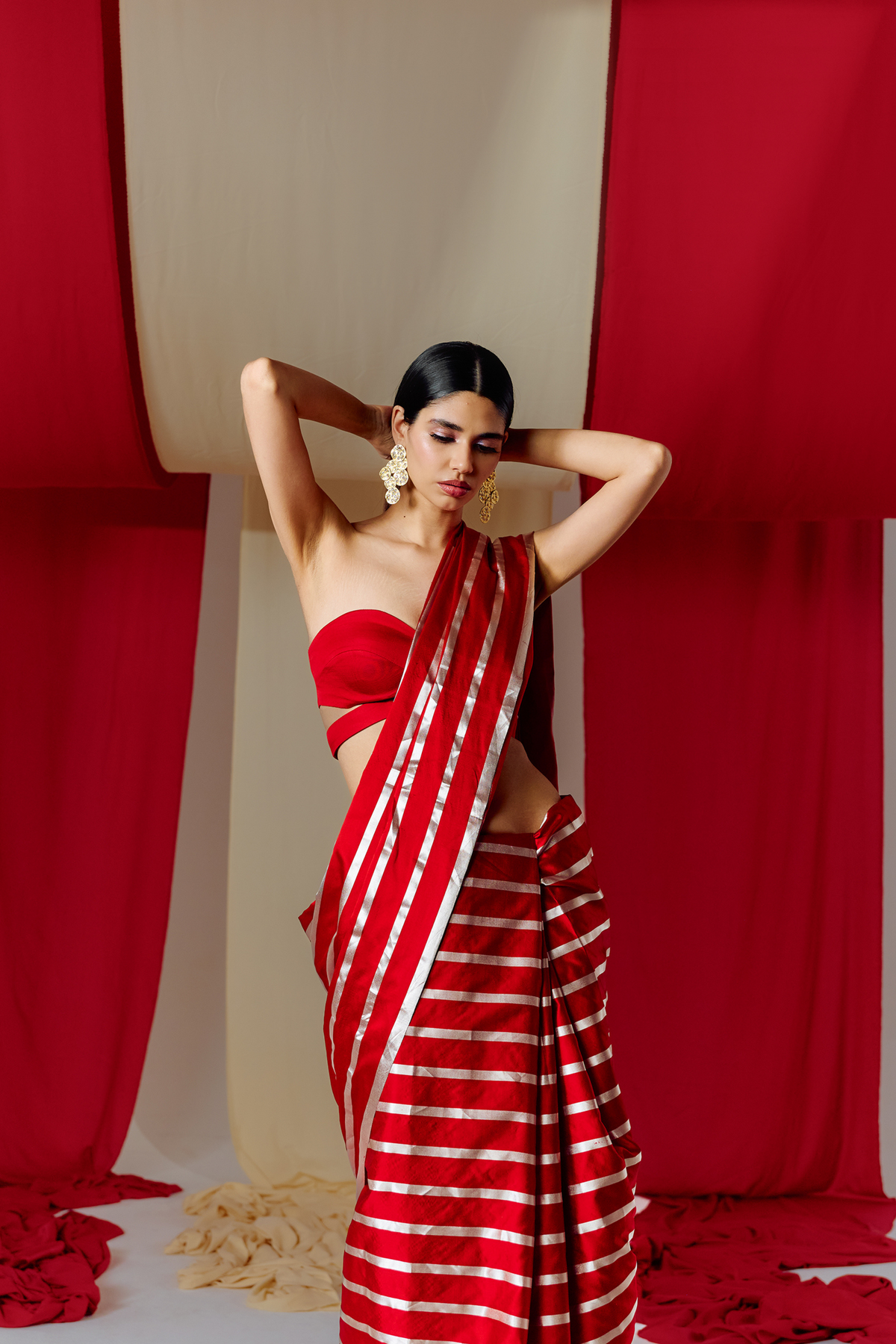 Handwoven Red Striped Silk Saree