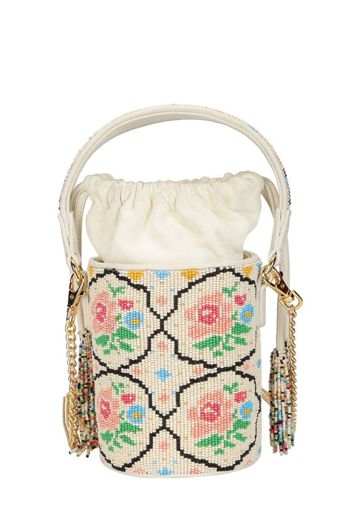 Poppy beaded bucket bag