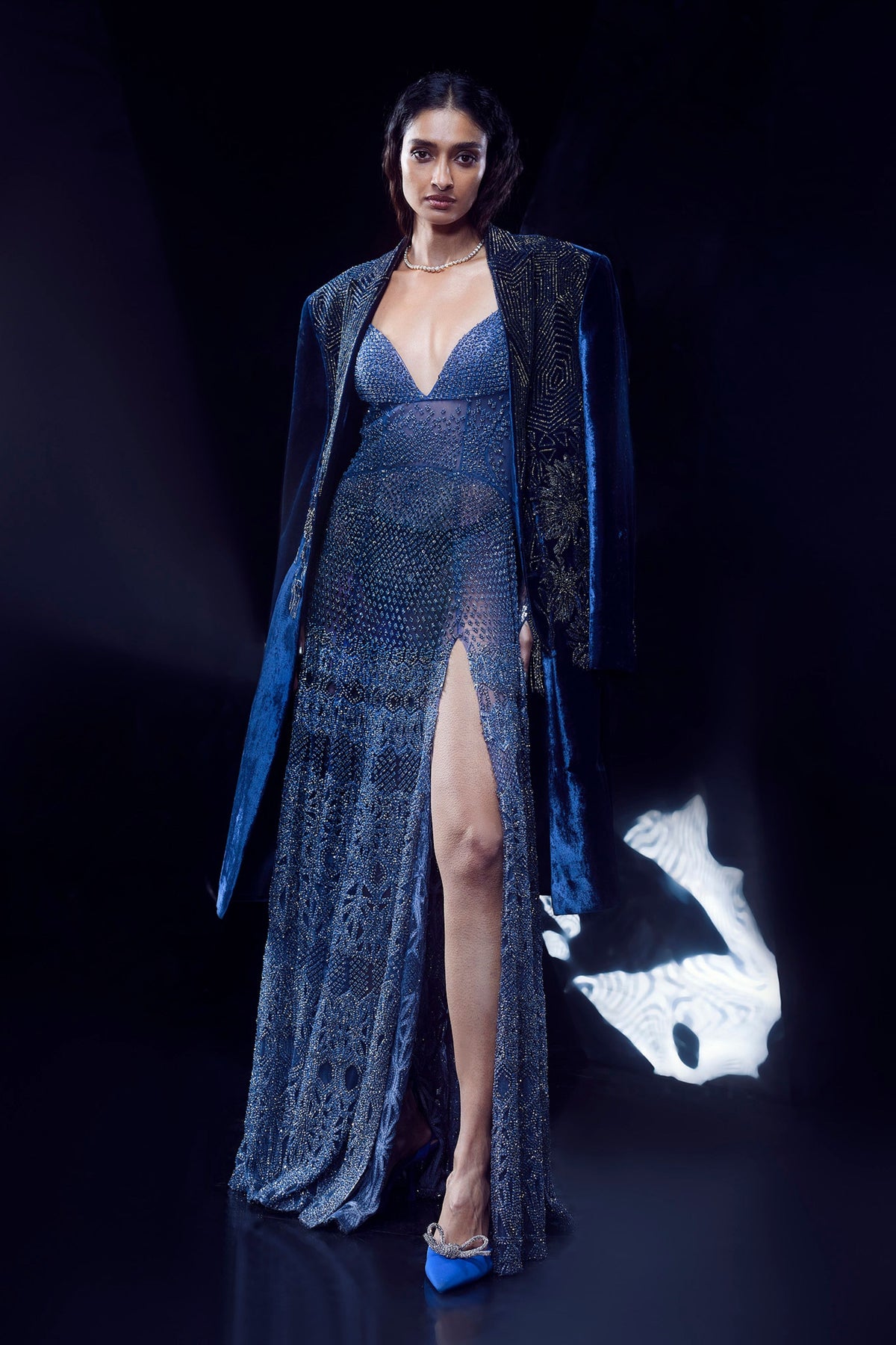 Helix Gown With Blue Jacket