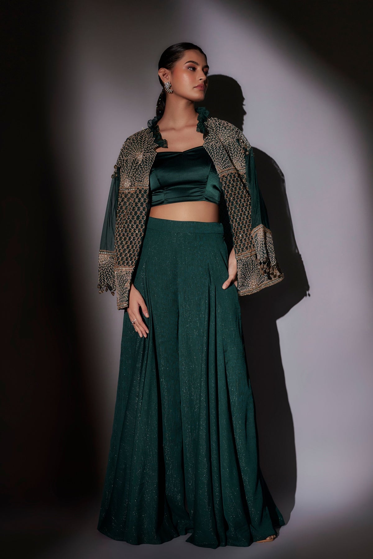 Green Embroidered Jacket Set