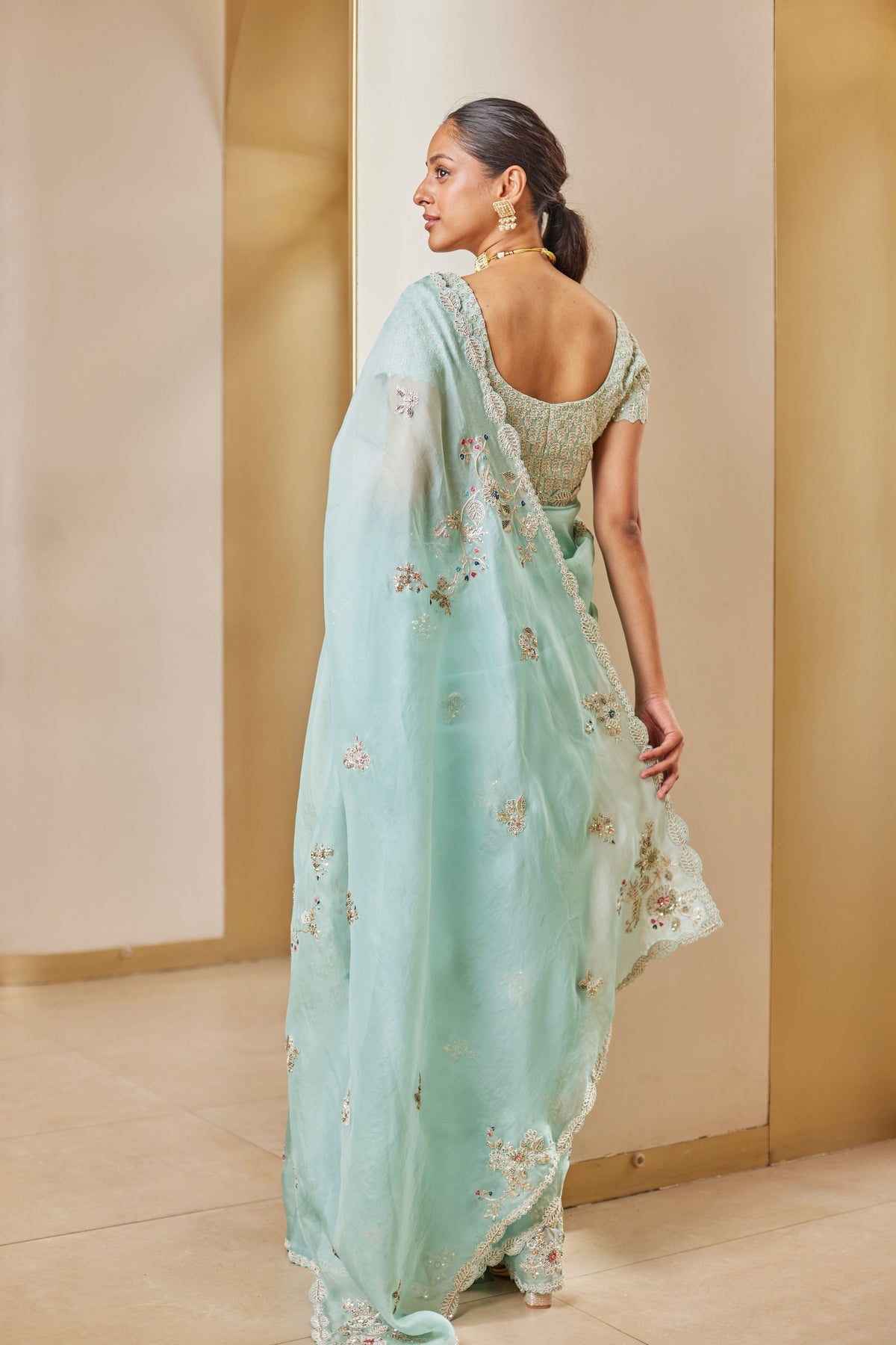 Teal Embroidered Saree