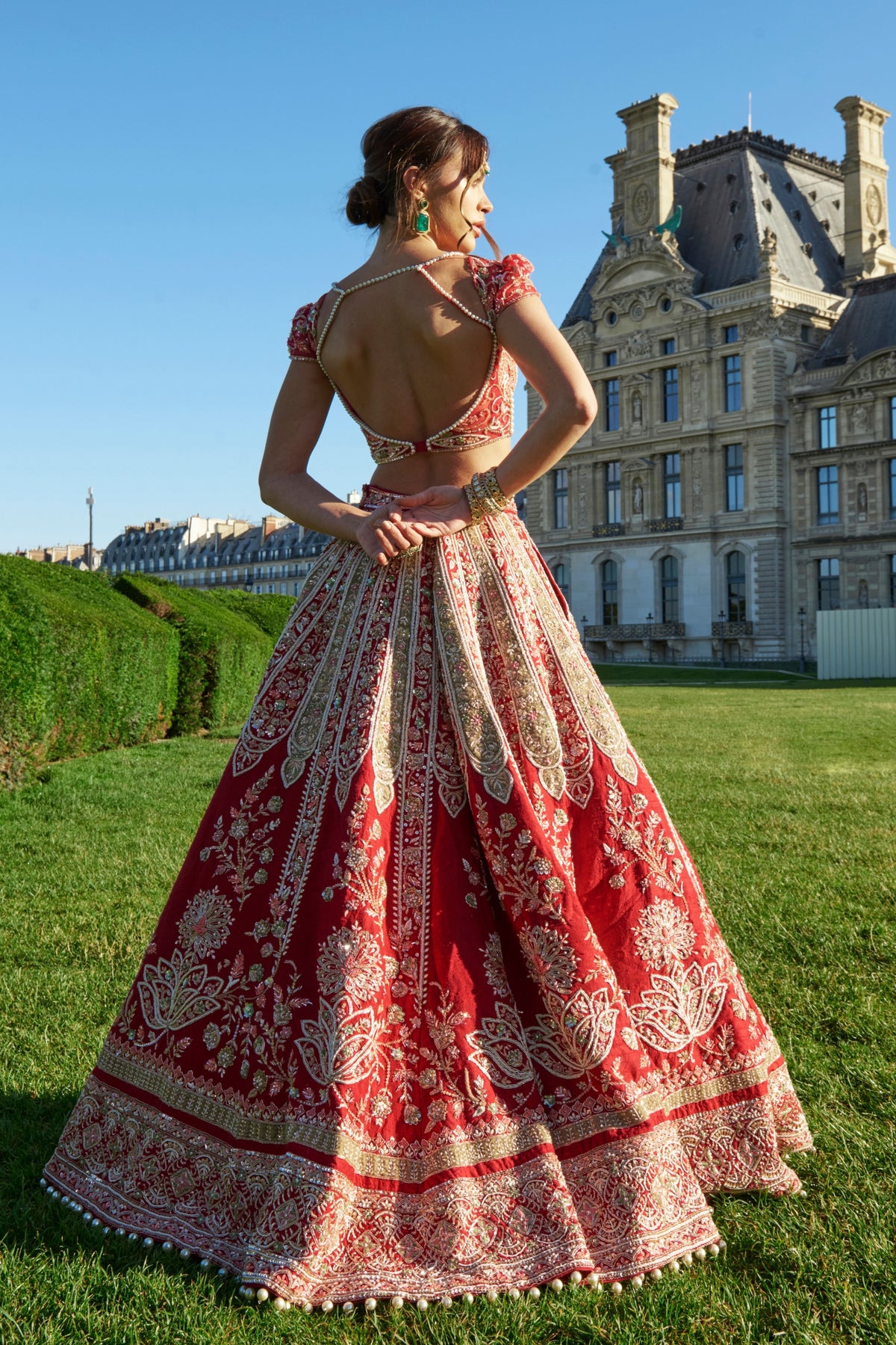 Red And Green Lehenga Set