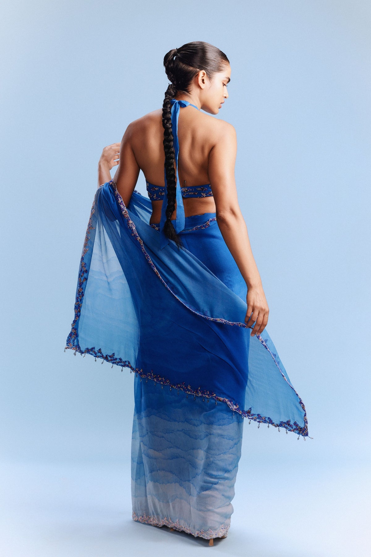 Zana Cornflower Blue Saree Set