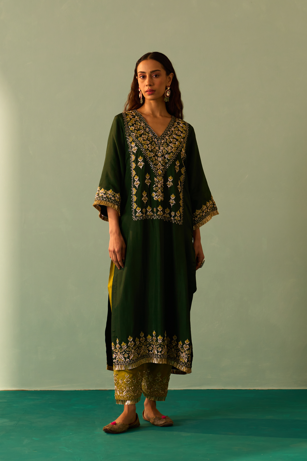 Green Silk Choga Set