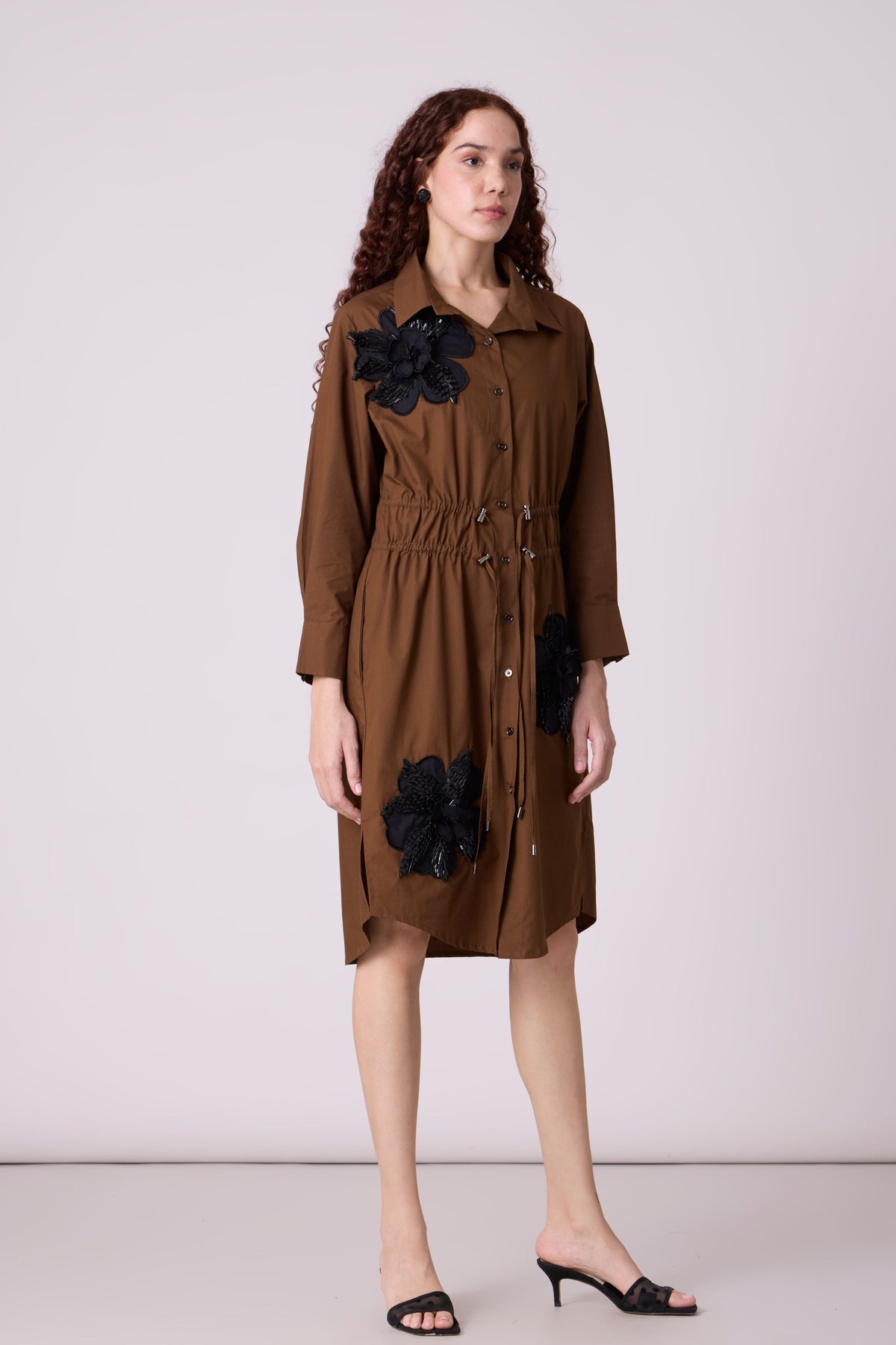 Miles Applique Olive Brown Dress