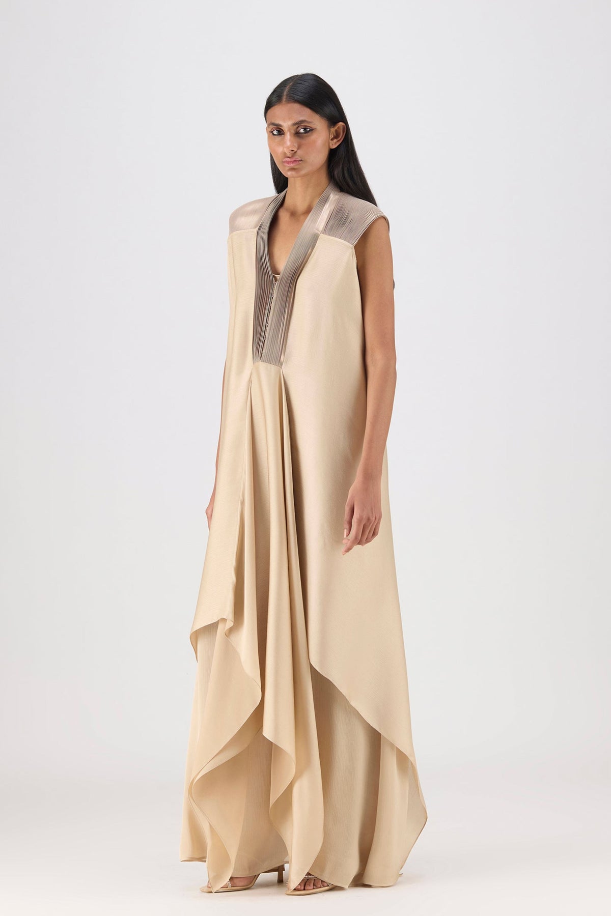 Sand Metallic Layered Gown