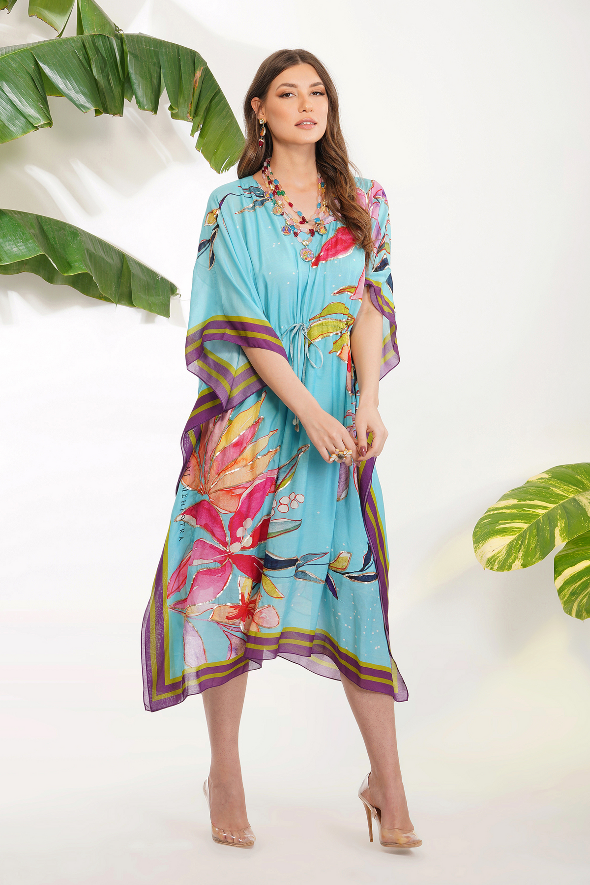 Tropical Leaf Print Kaftan