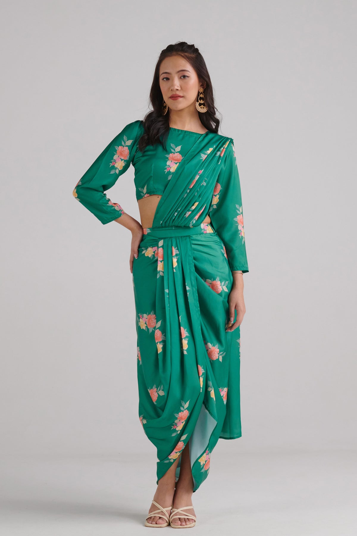 Jade Green Lungi Saree Set