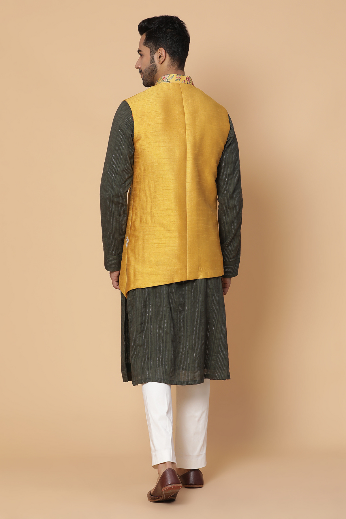 Green and Yellow nehru jacket set