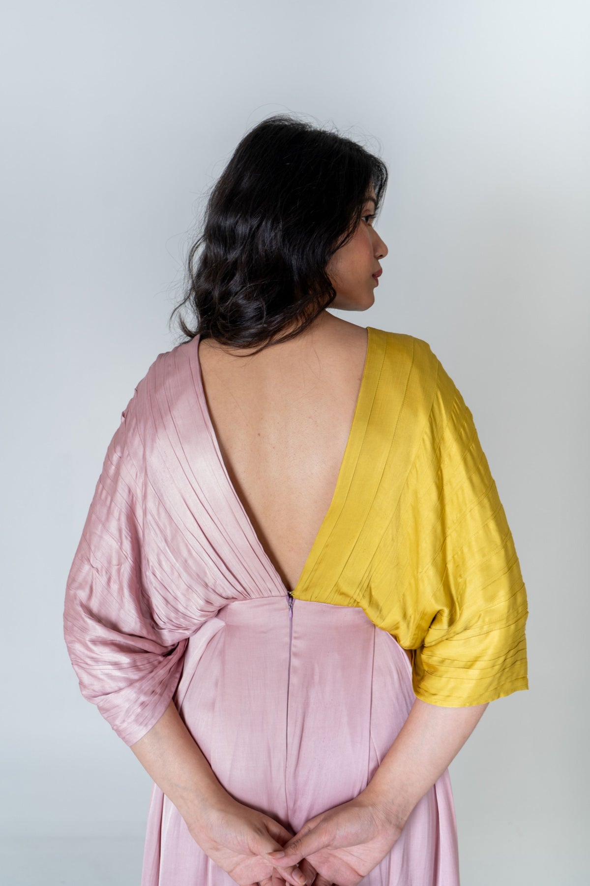 Pink-yellow Color-blocked Jumpsuit