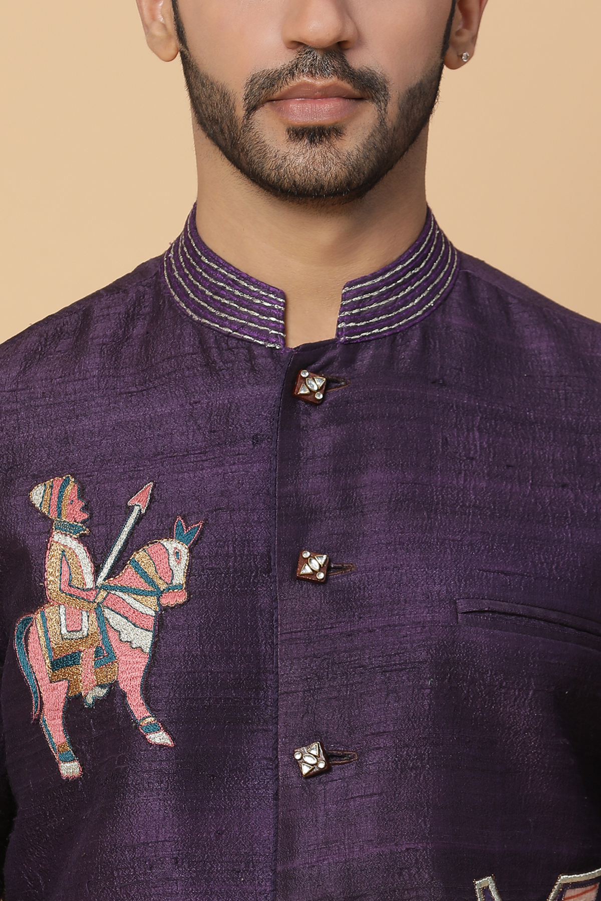 Purple embroidery bandhgala jacket set