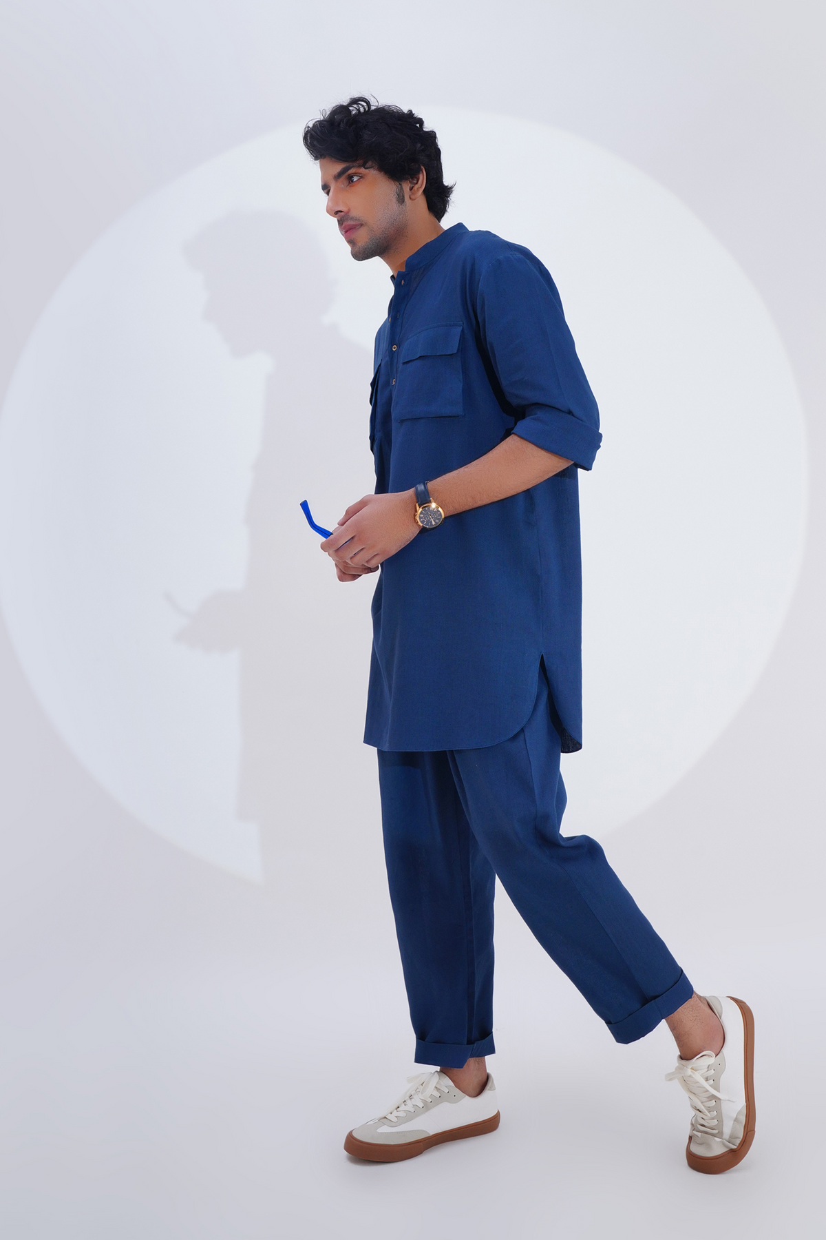 Indigo Linen Kurta Set