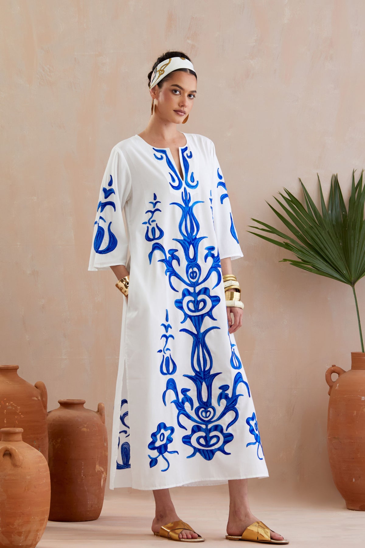 Ivory and Blue Maxi Dress