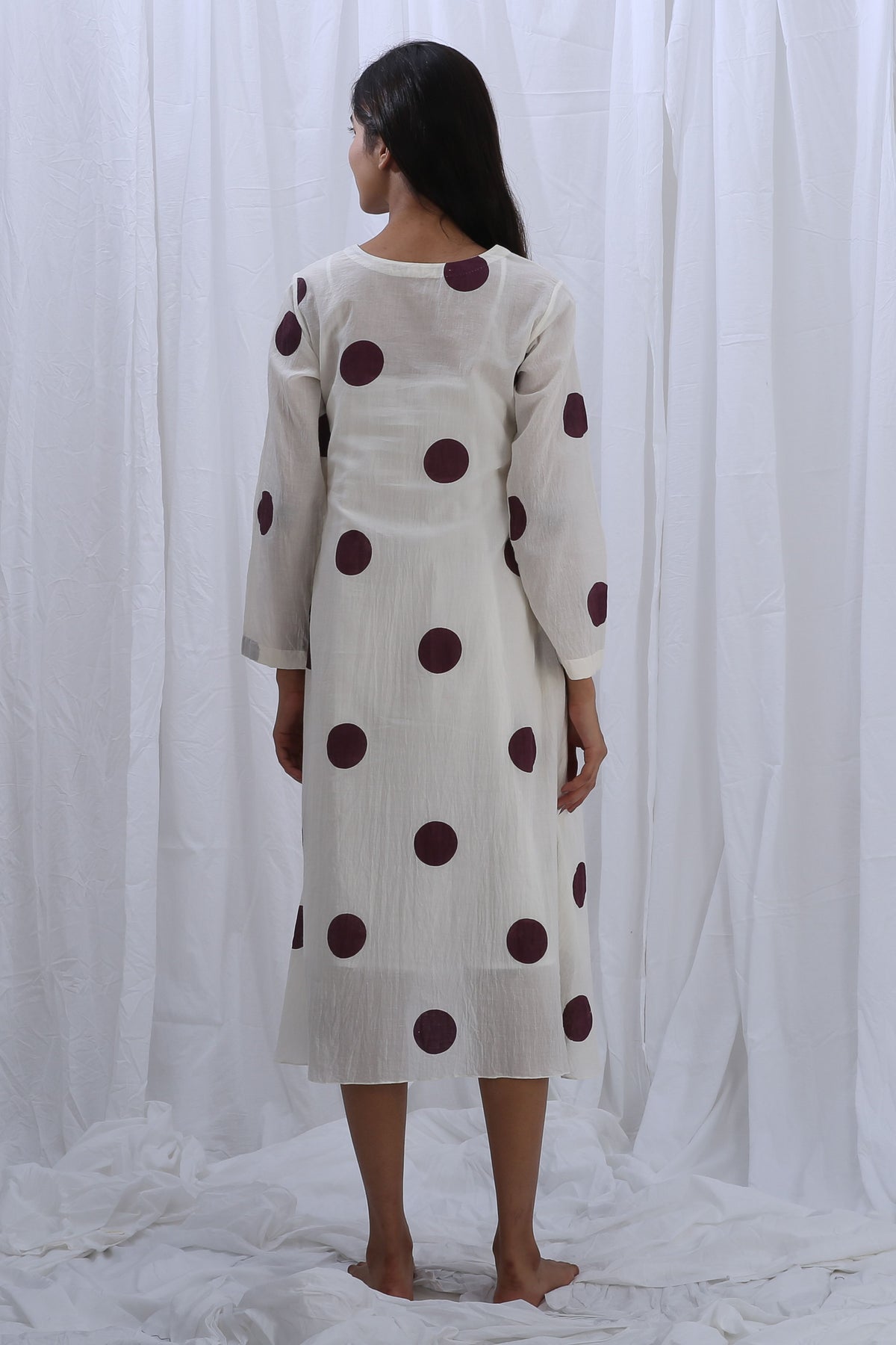 Berry Polka Round Neck Dress