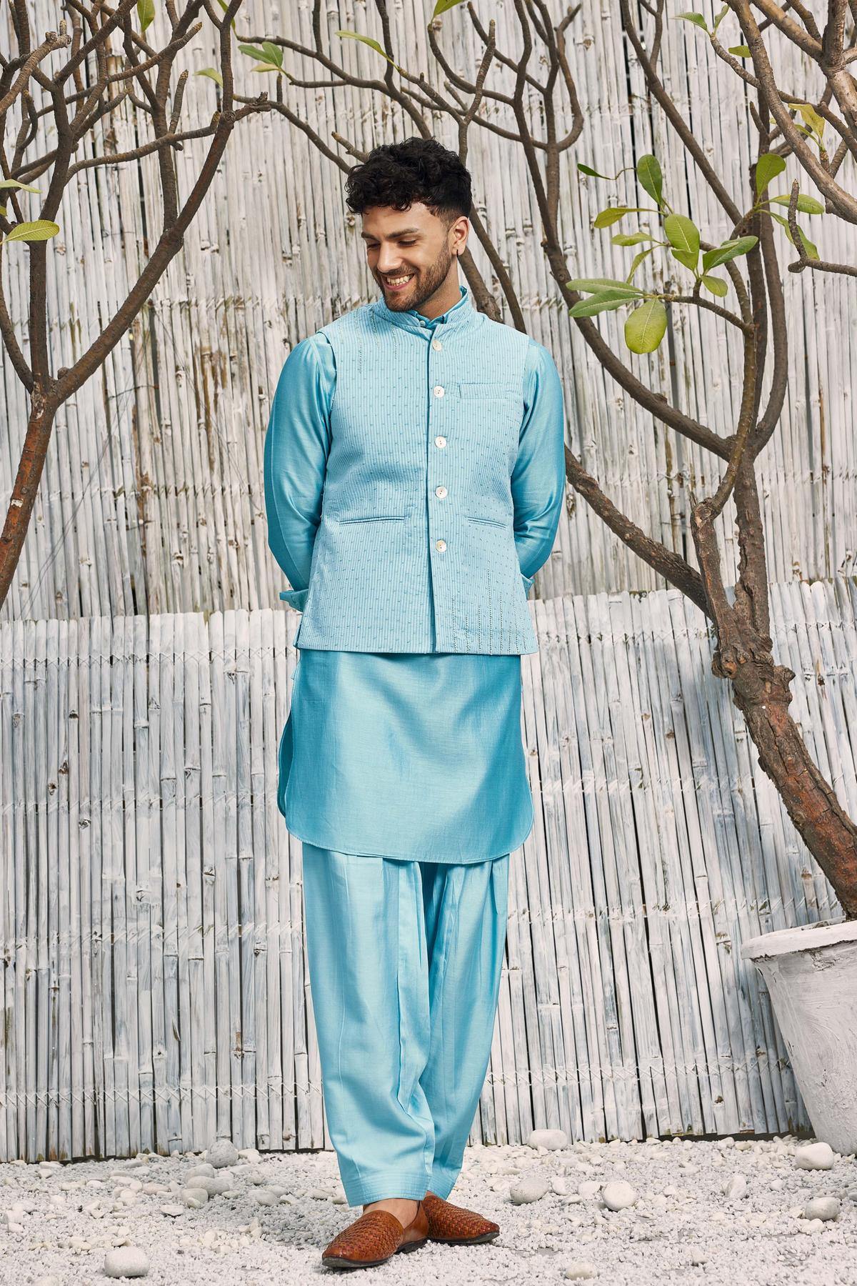 Cotton Blue Bundi Jacket