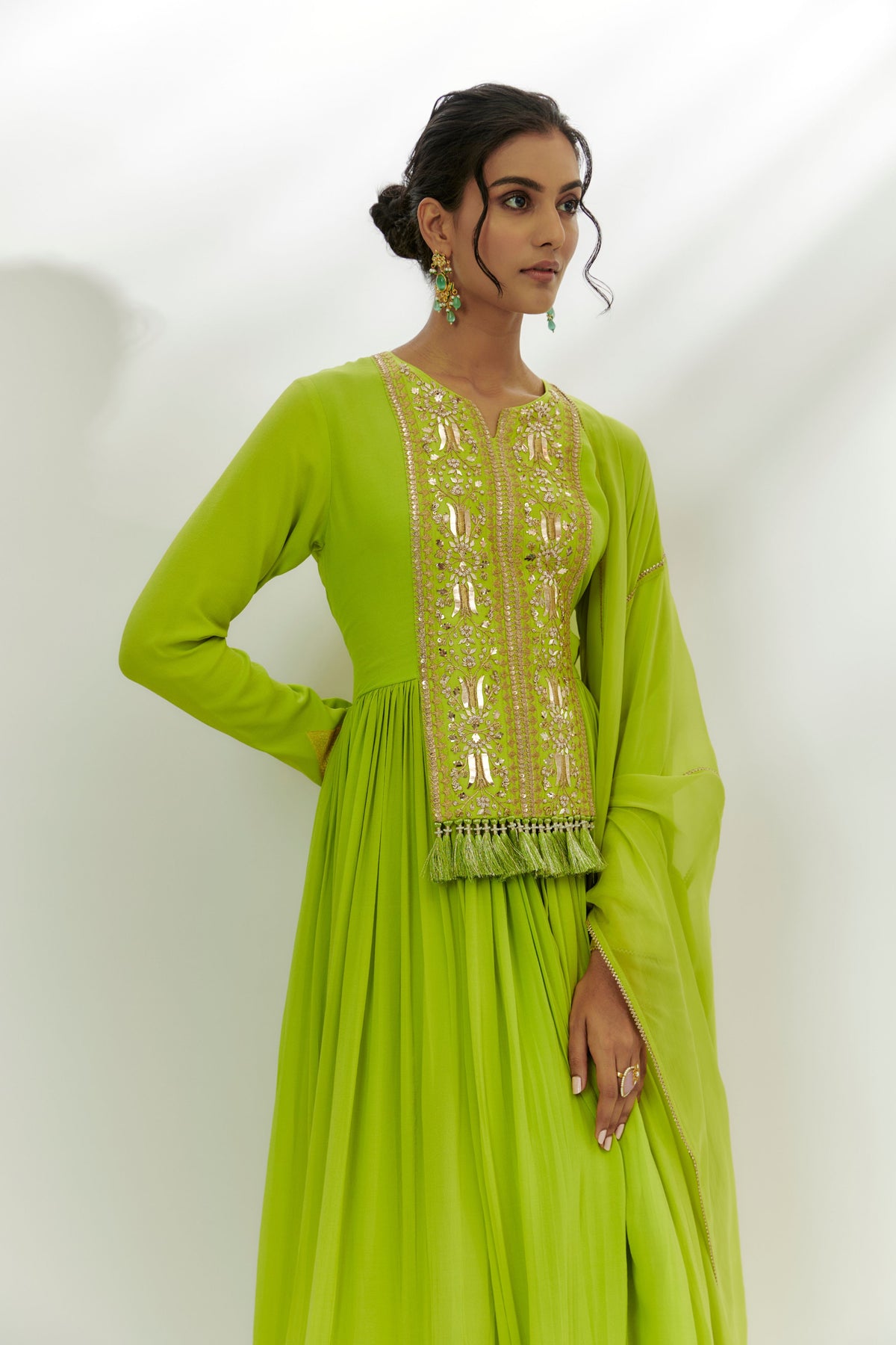 Lime Green Embroidered Anarkali Set