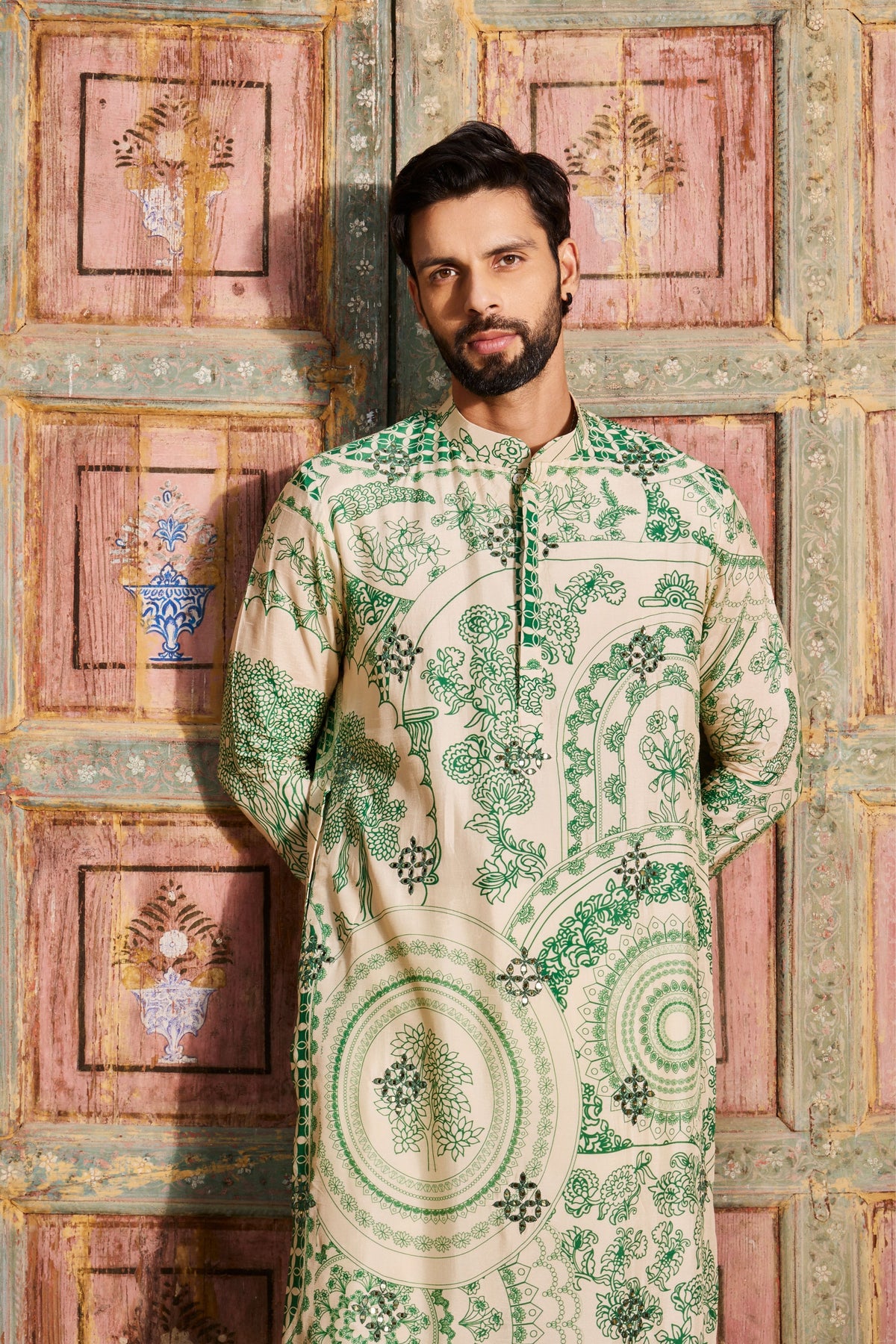 Green Thikri Print Kurta Set