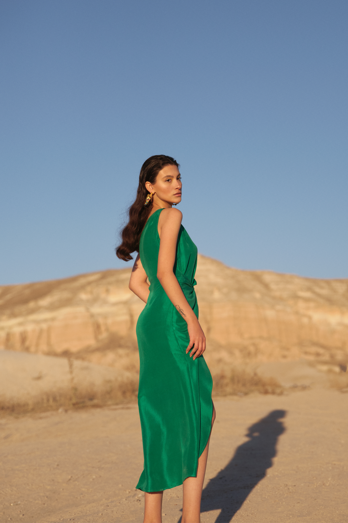 Green One-shoulder Wrap Dress