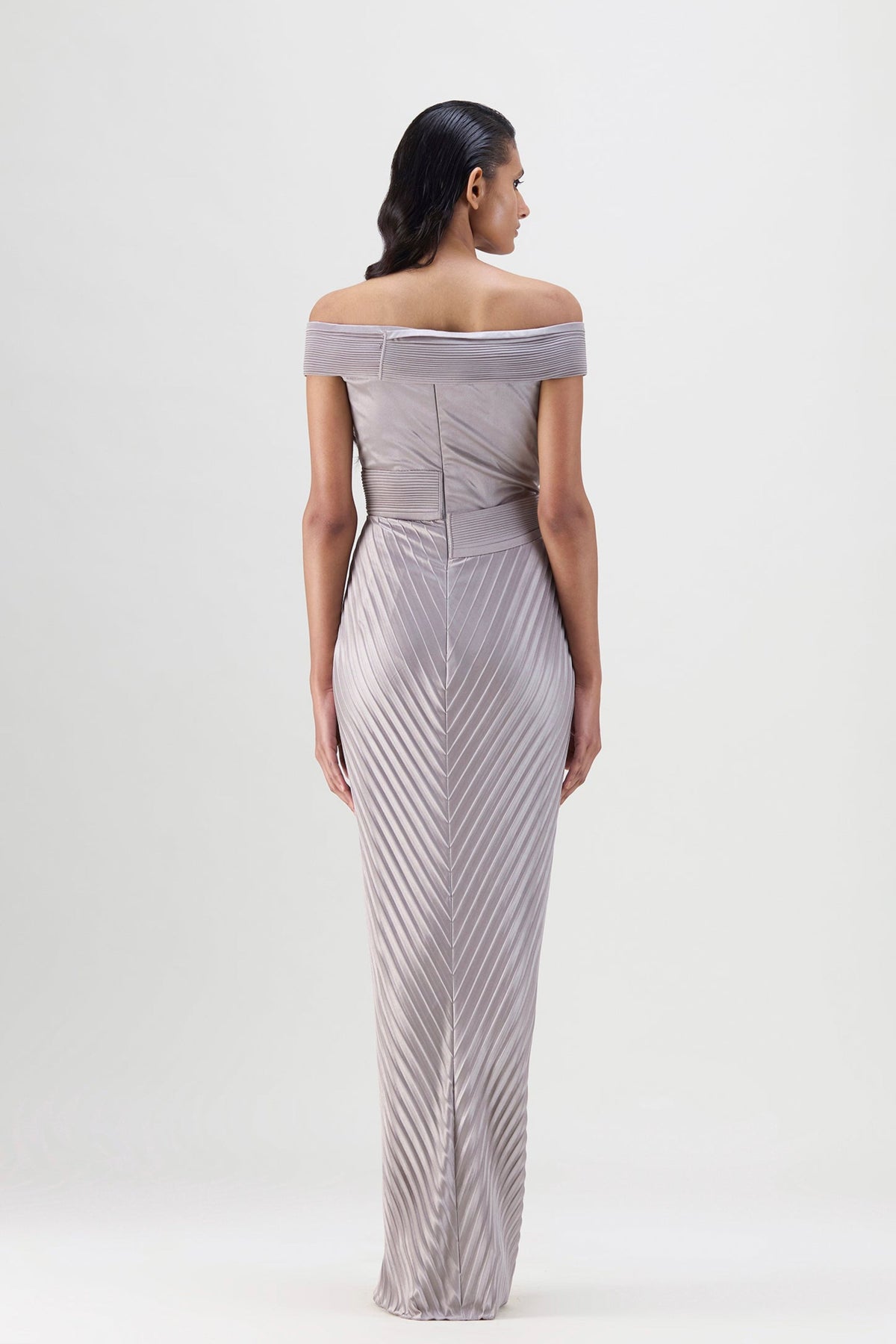 Structured Steel Plisse Gown